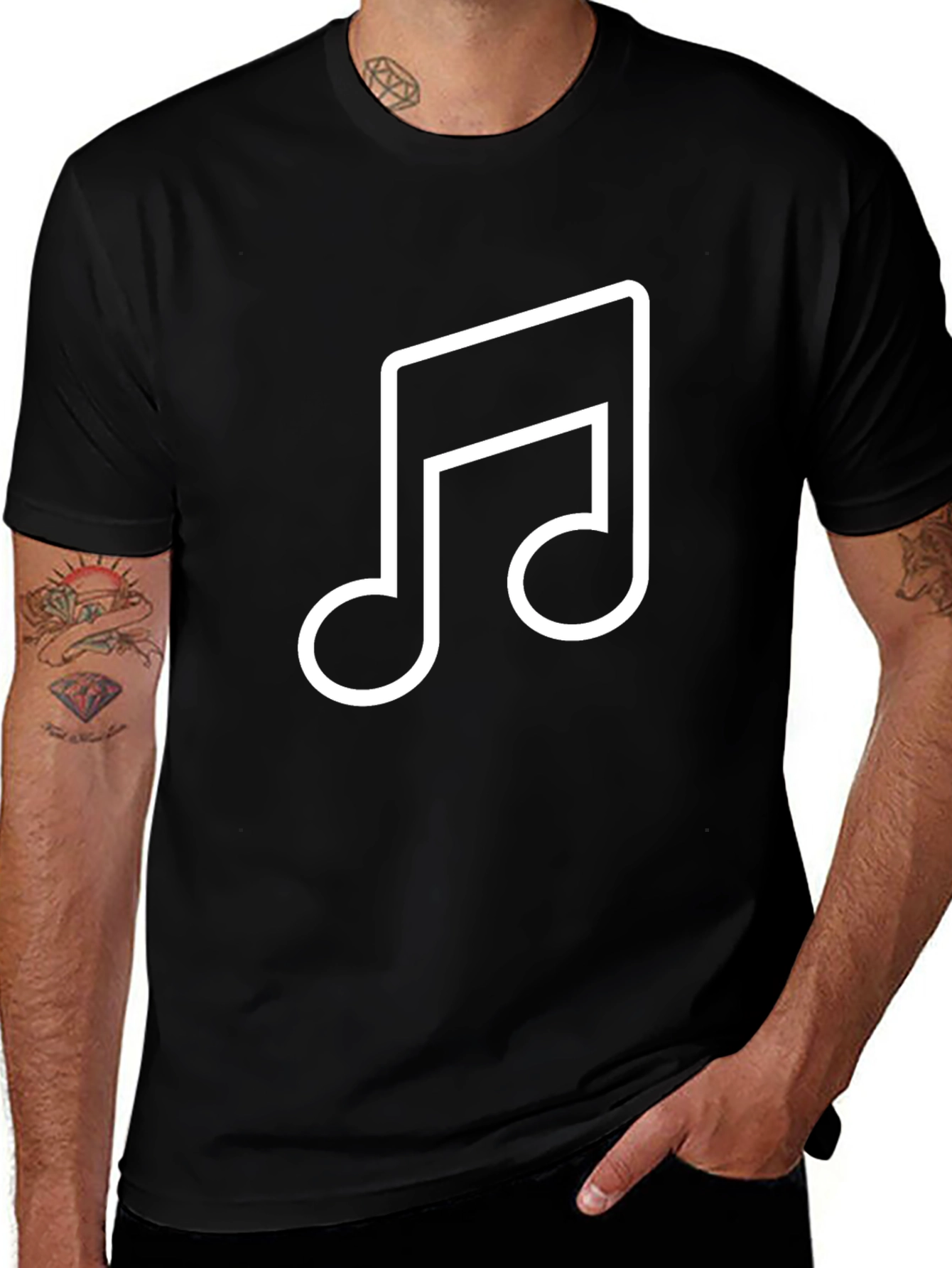 Musical Note Graphic Tee - Black Cotton T-Shirt