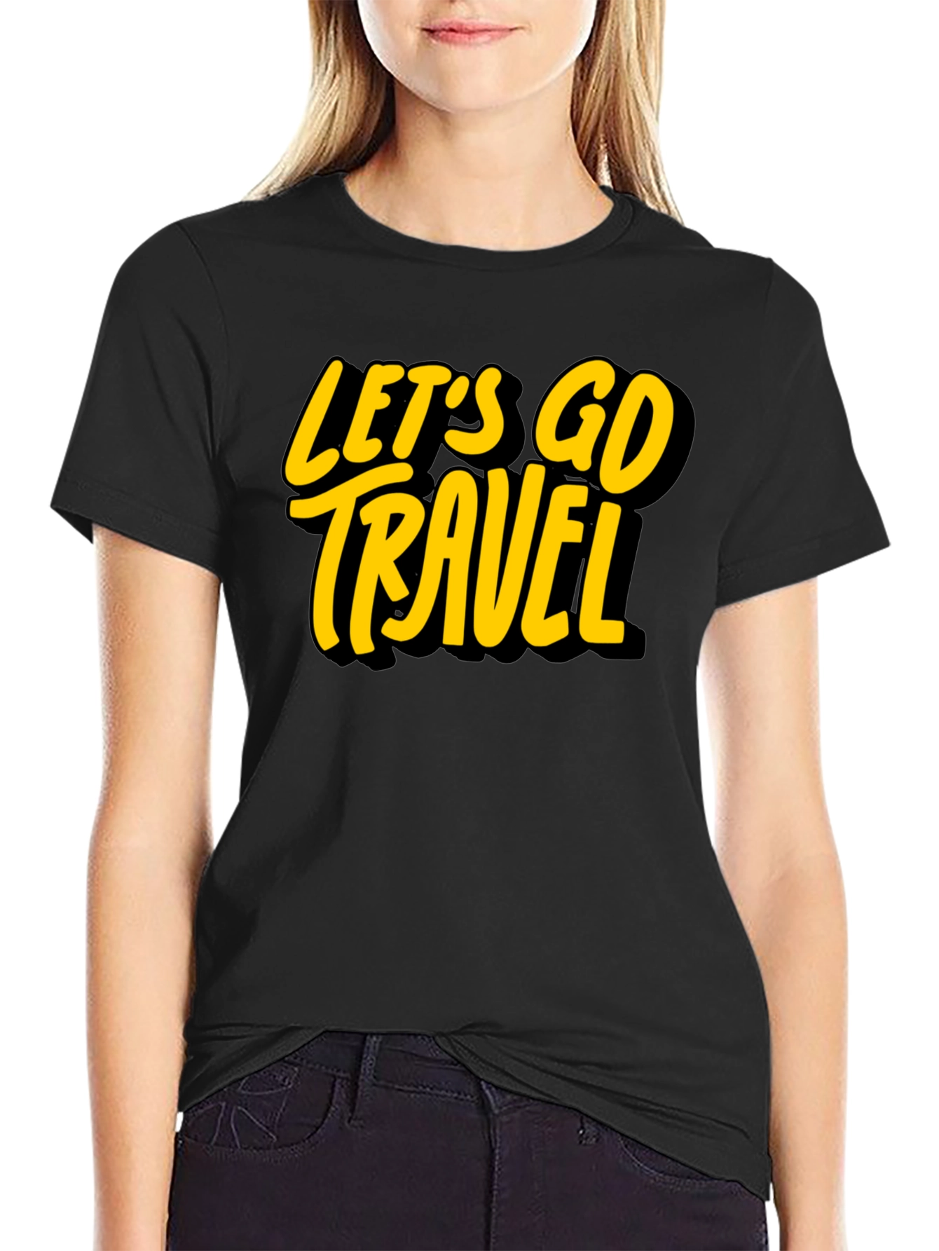 Lets Go Travel Black Graphic Tee Shirt