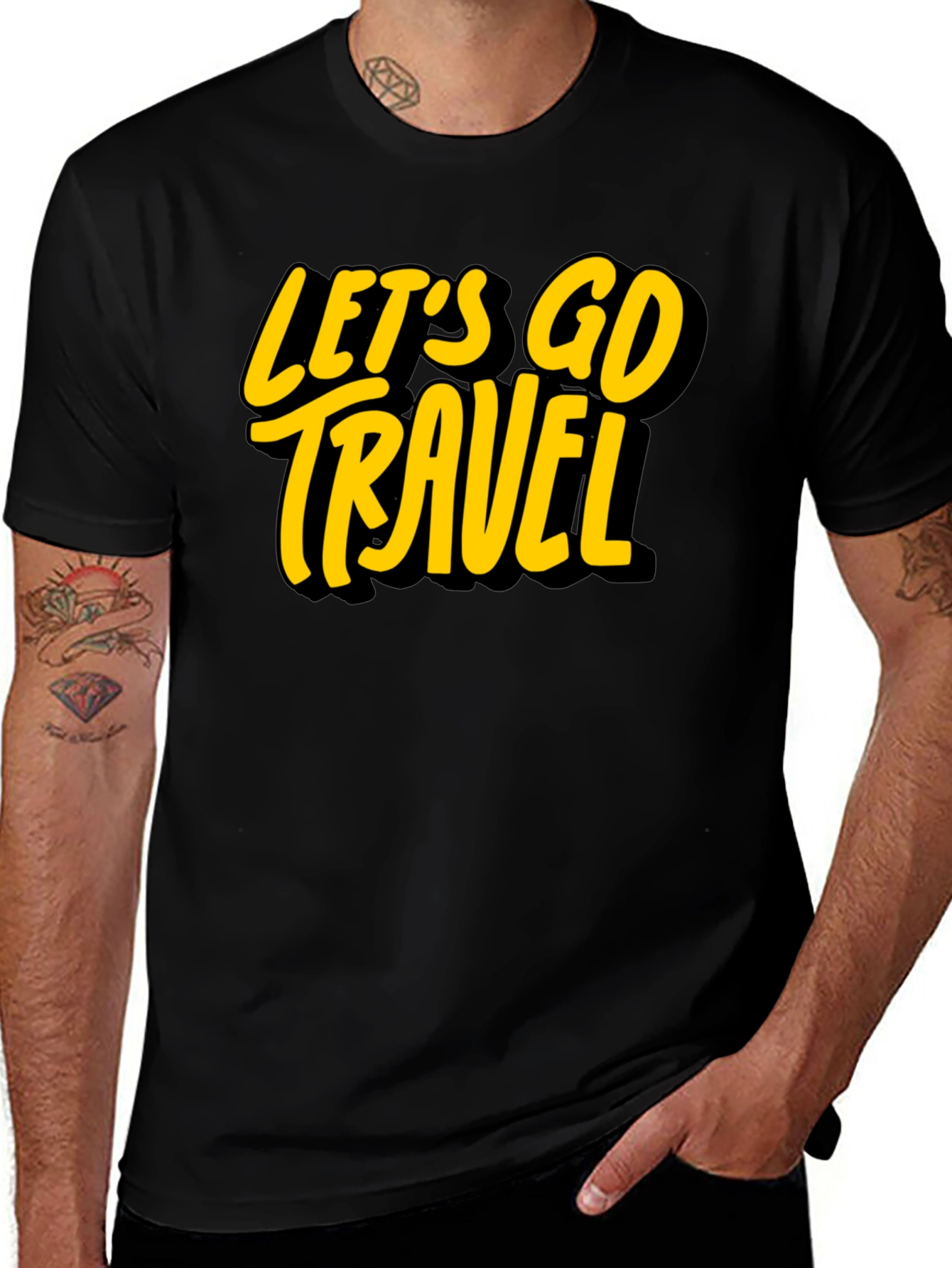 Lets Go Travel Black Graphic Tee Shirt