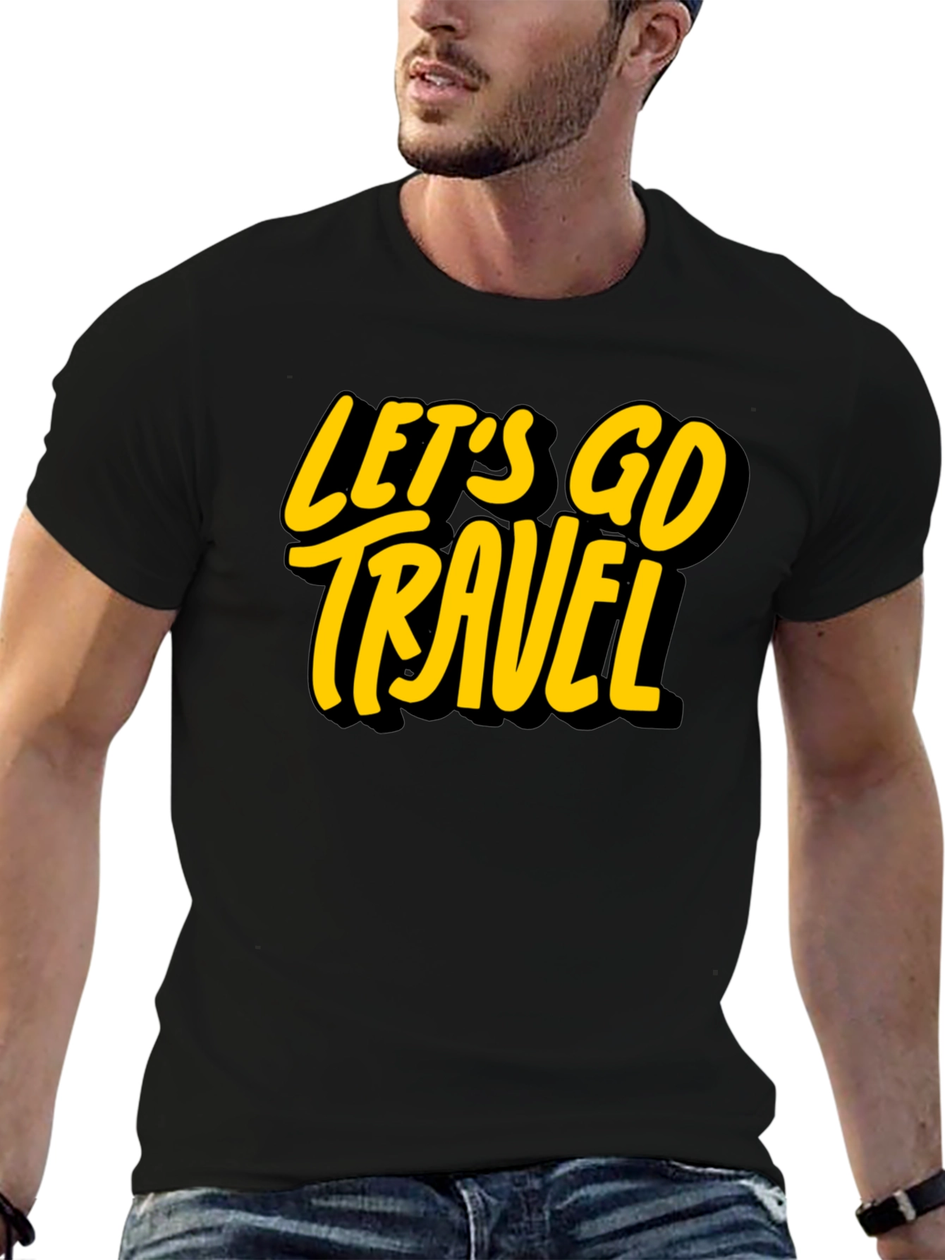 Lets Go Travel Black Graphic Tee Shirt