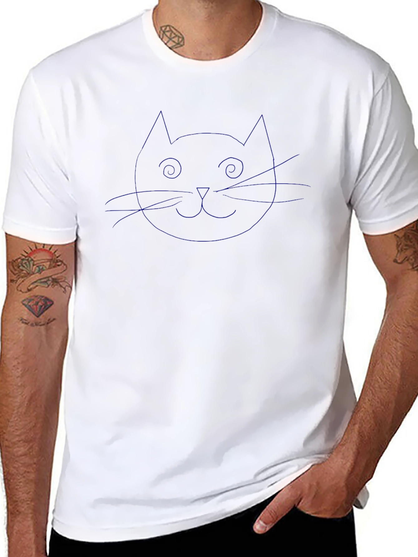 Cool Cat Outline Graphic Black T-Shirt