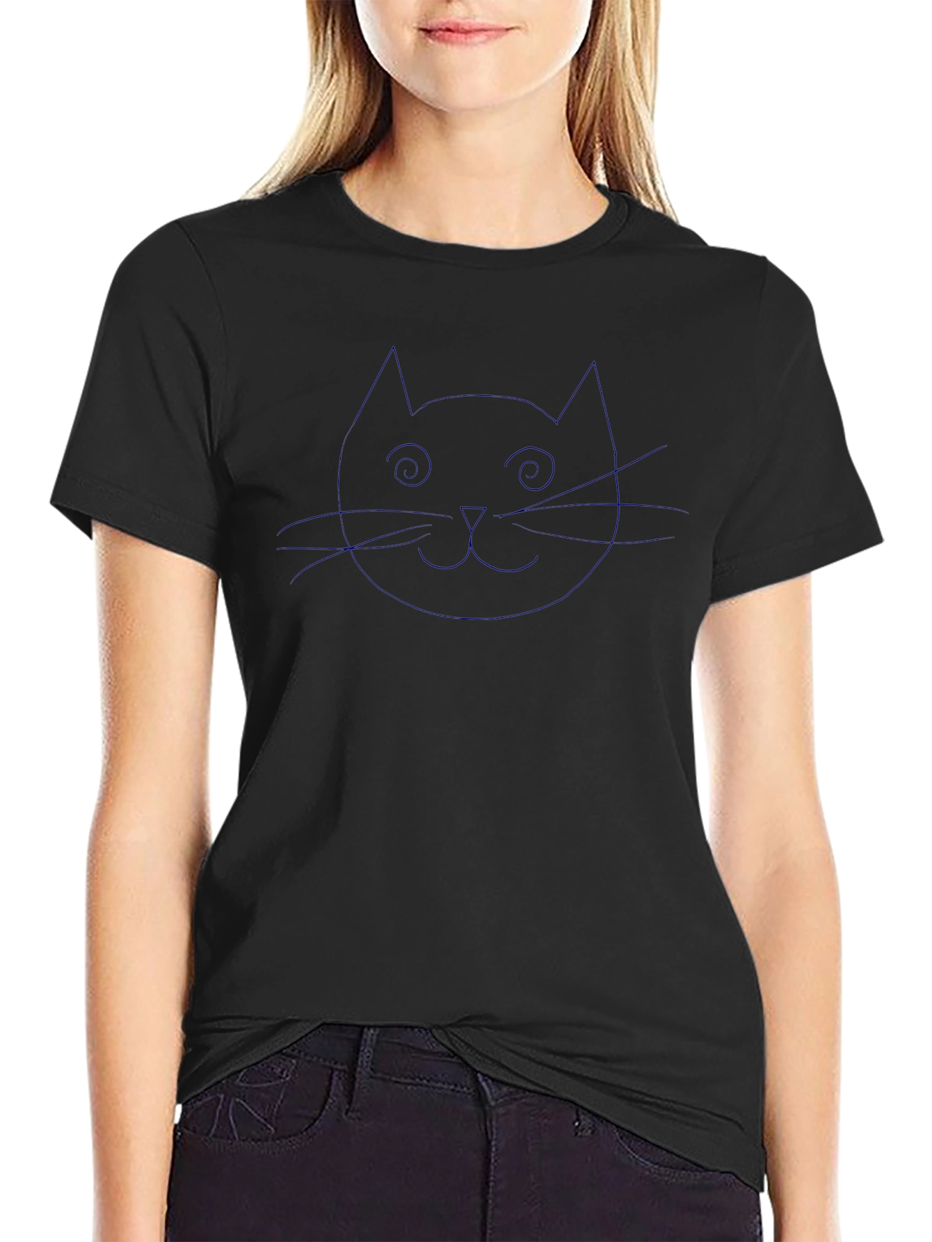 Cool Cat Outline Graphic Black T-Shirt