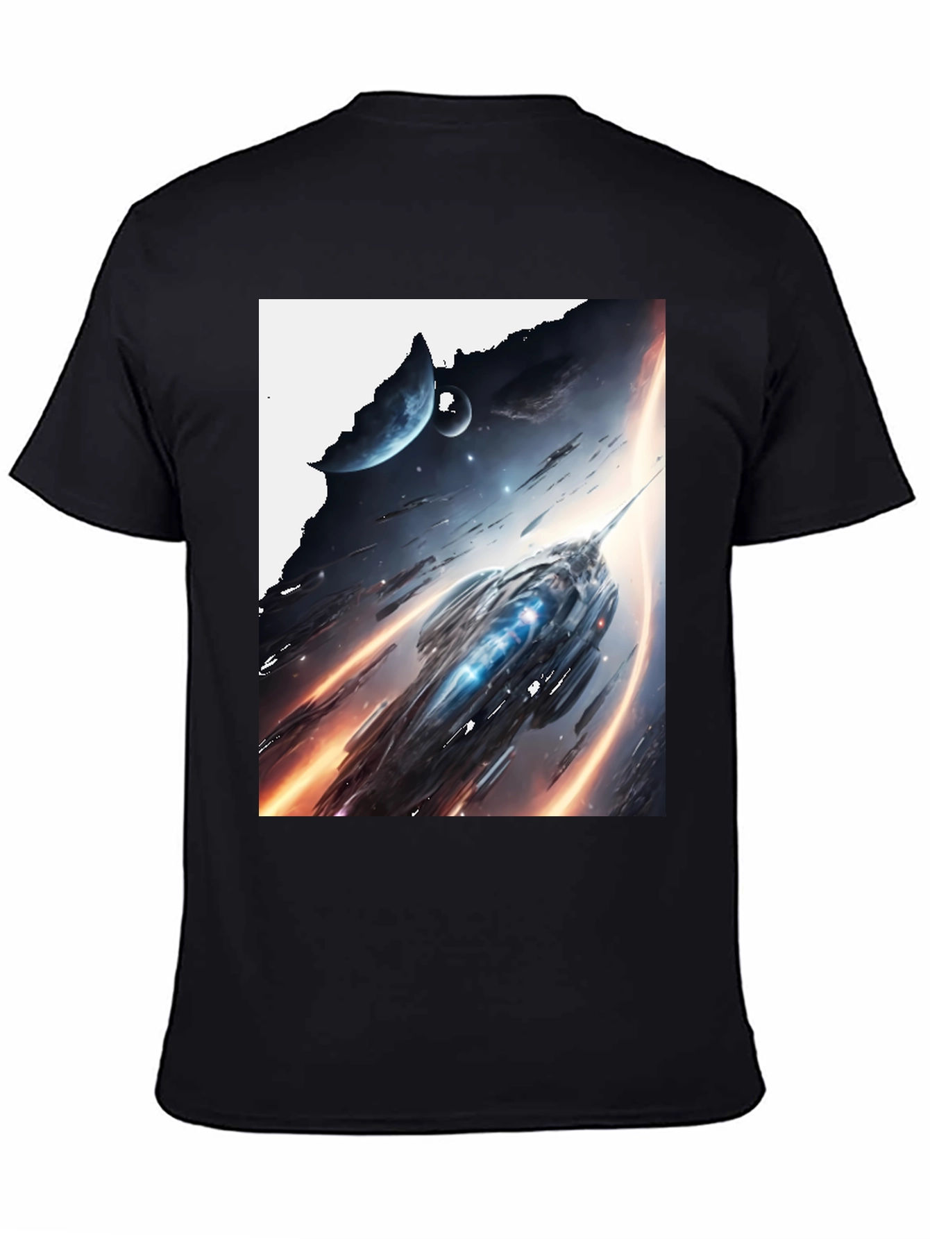 Sci-Fi Spaceship Graphic Tee - Premium Black Cotton