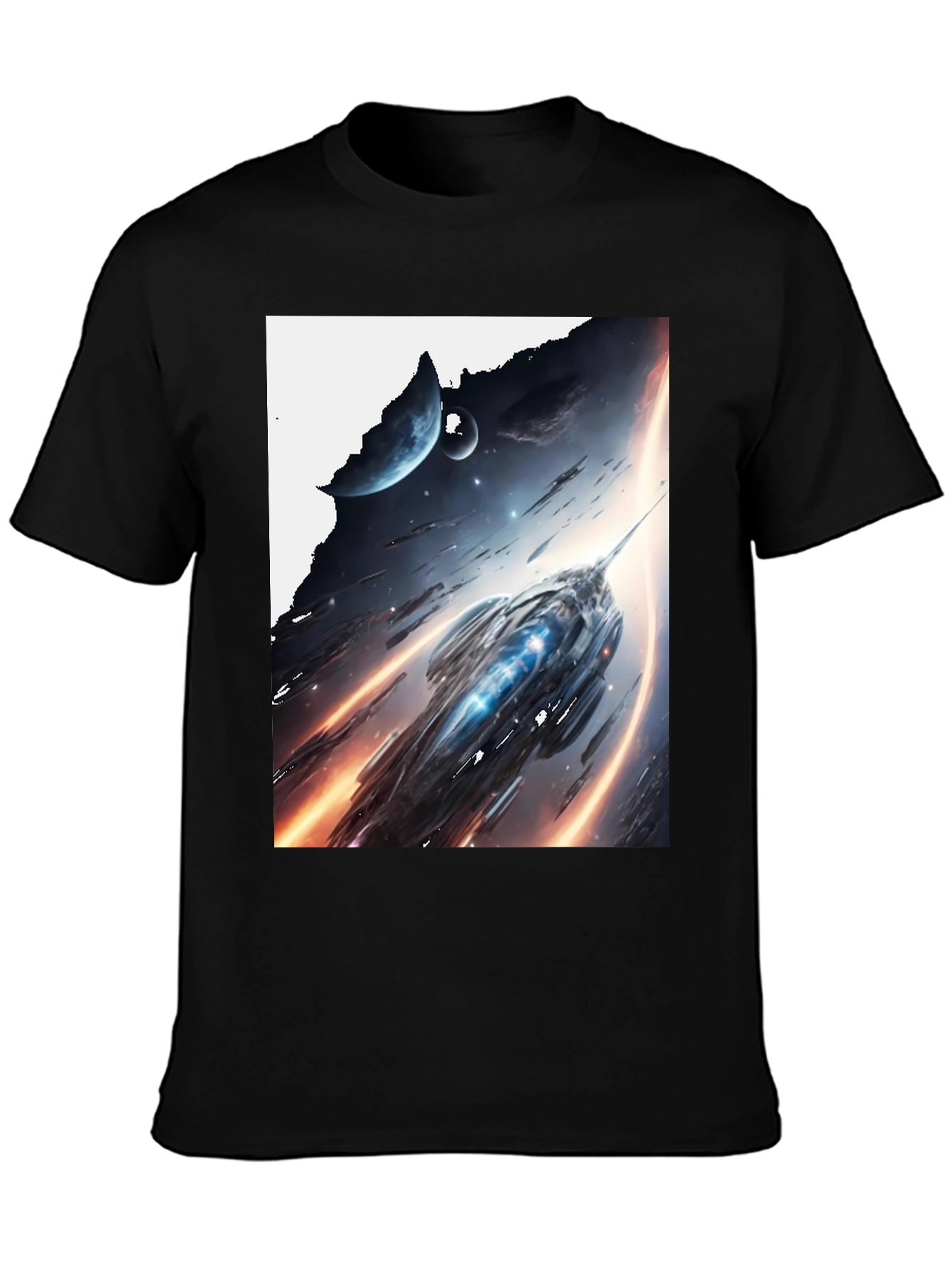 Sci-Fi Spaceship Graphic Tee - Premium Black Cotton