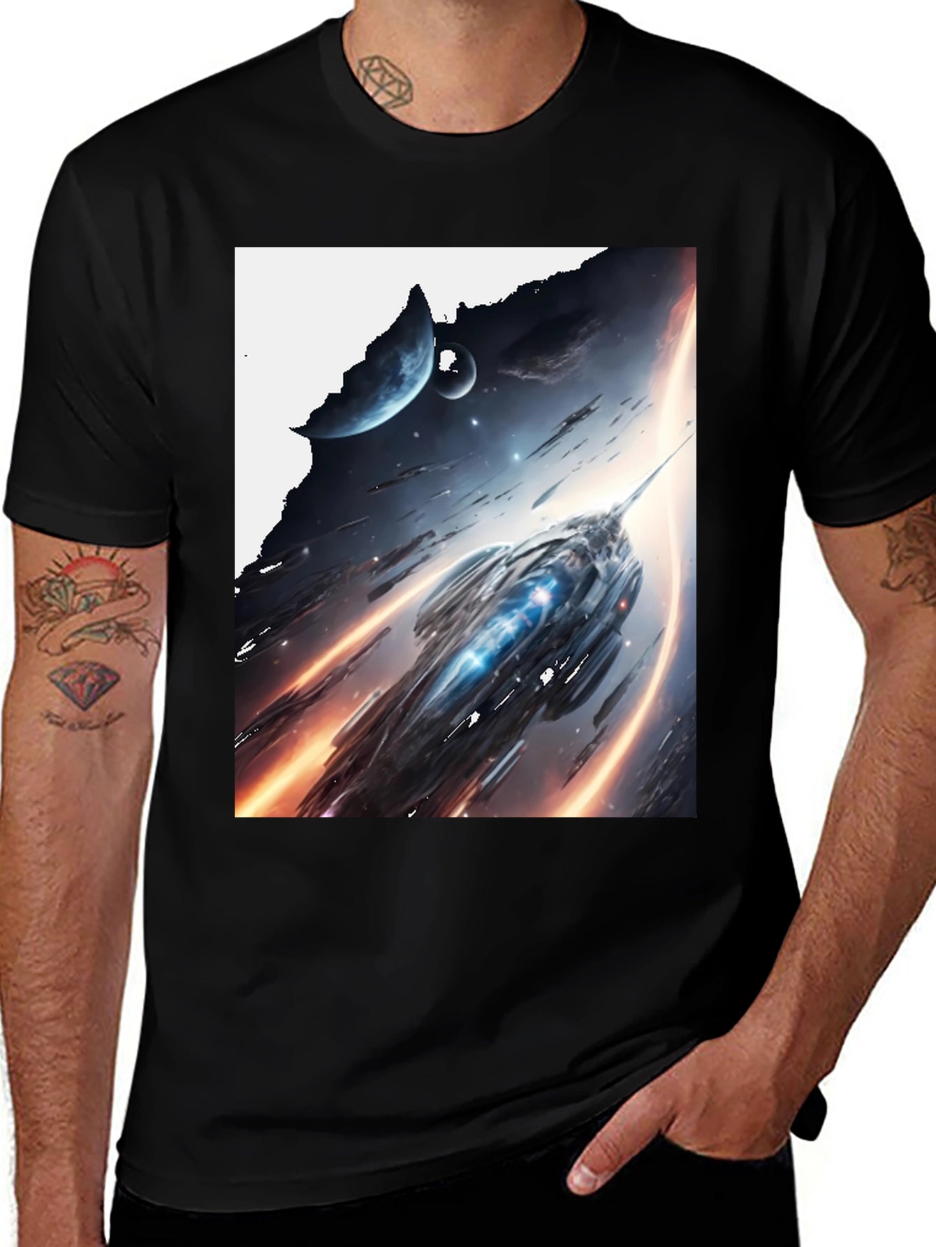 Sci-Fi Spaceship Graphic Tee - Premium Black Cotton