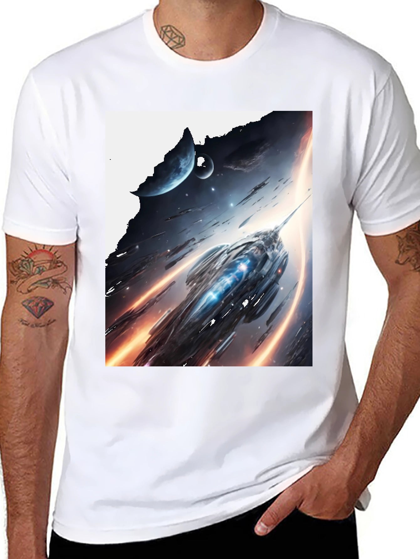 Sci-Fi Spaceship Graphic Tee - Premium Black Cotton