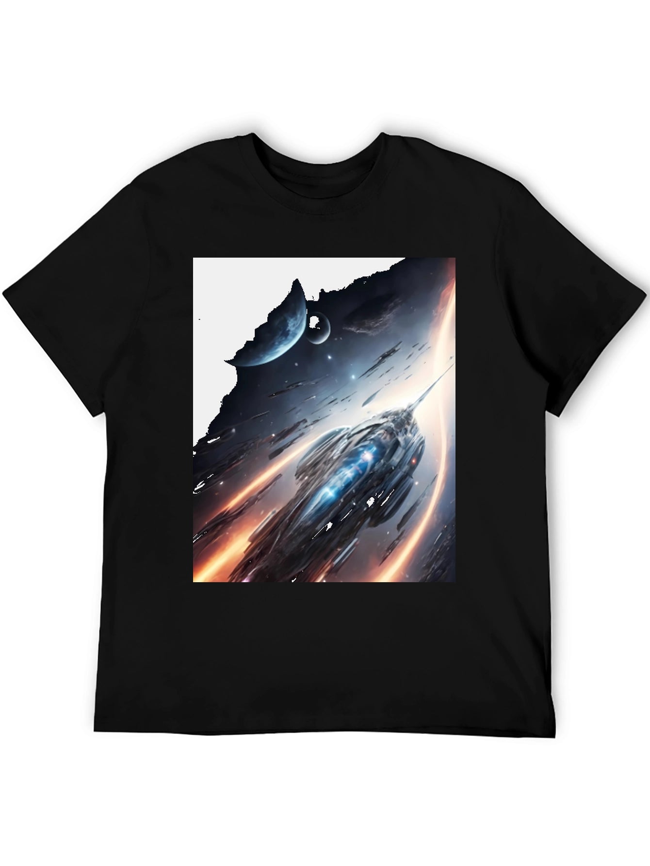 Sci-Fi Spaceship Graphic Tee - Premium Black Cotton