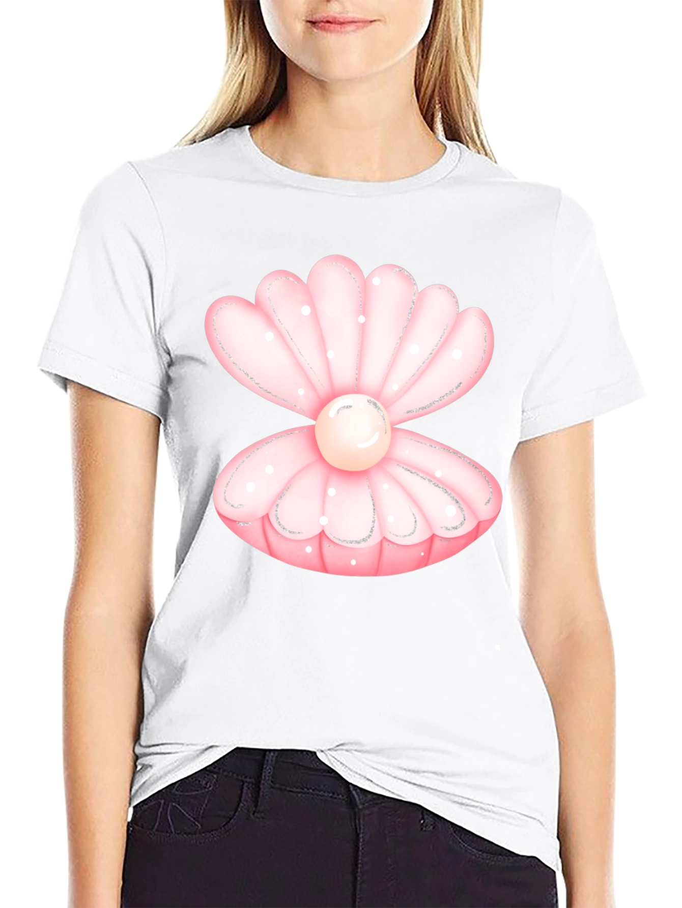 Oyster Pearl Graphic Tee - Black Cotton Casual T-Shirt