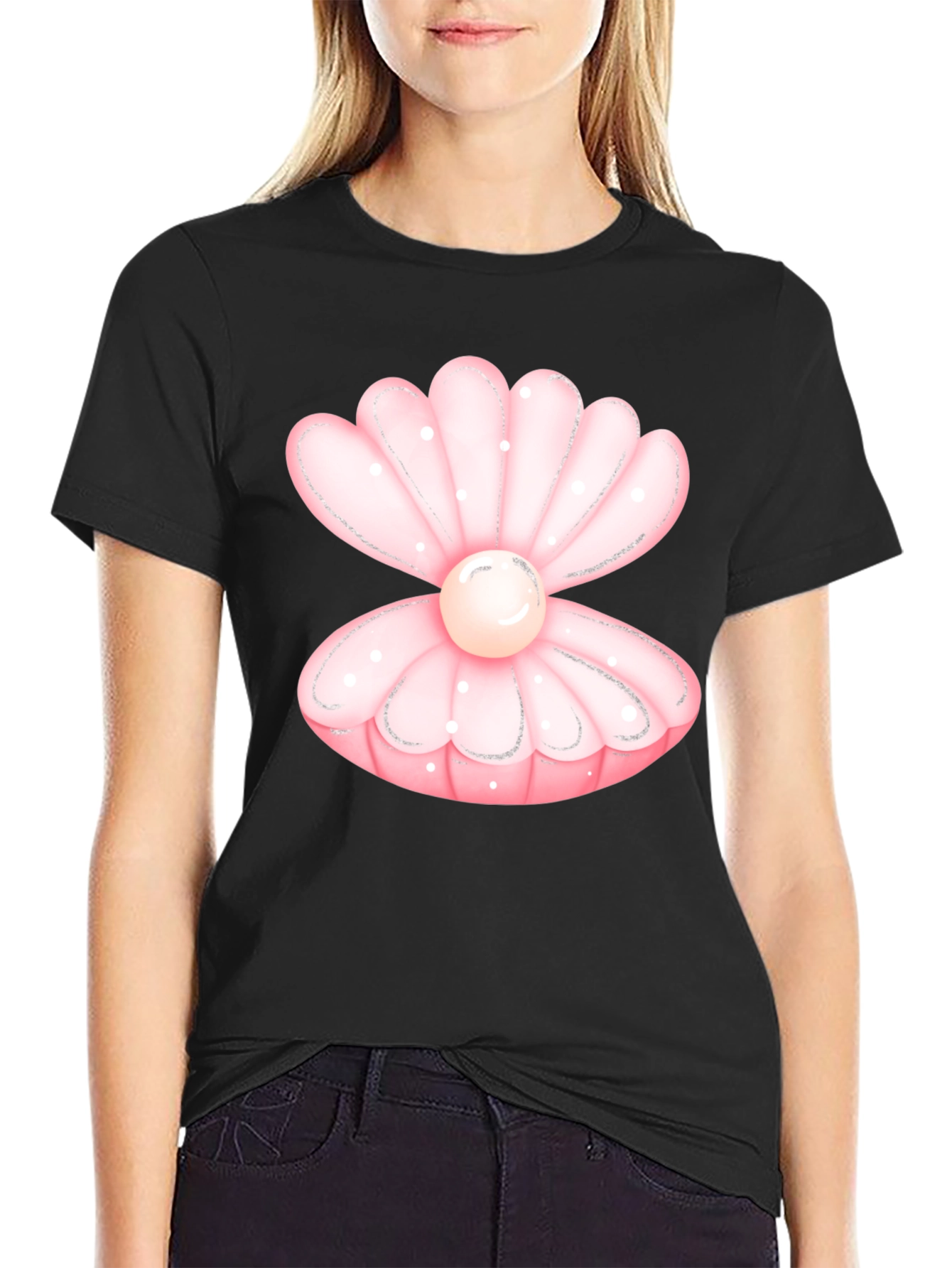 Oyster Pearl Graphic Tee - Black Cotton Casual T-Shirt