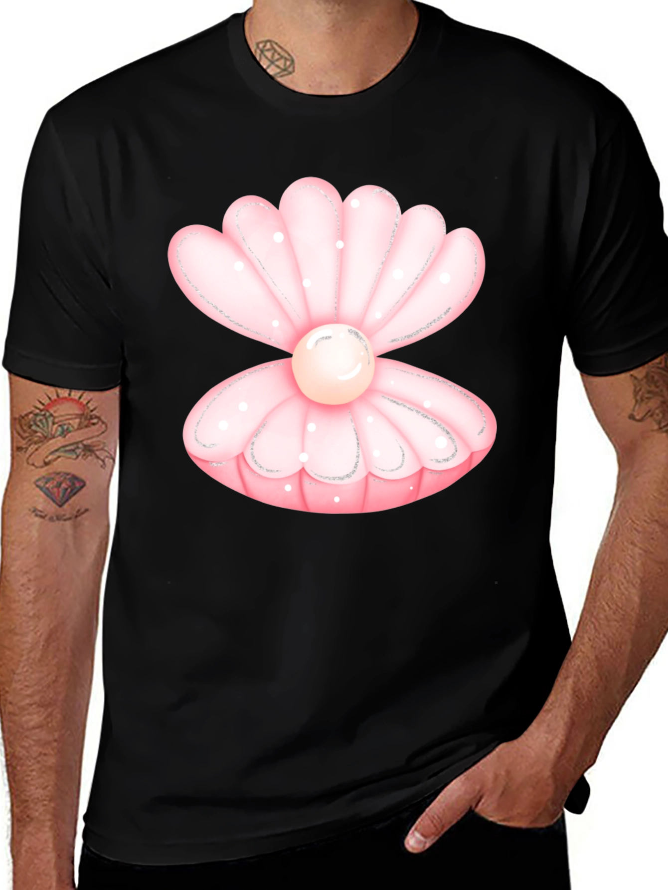 Oyster Pearl Graphic Tee - Black Cotton Casual T-Shirt
