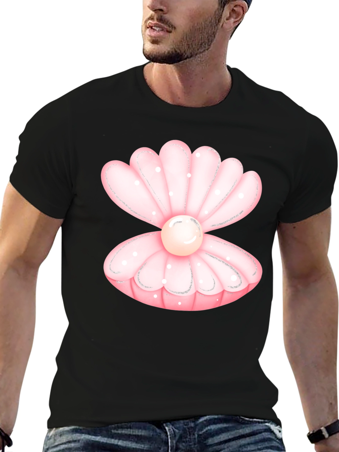 Oyster Pearl Graphic Tee - Black Cotton Casual T-Shirt