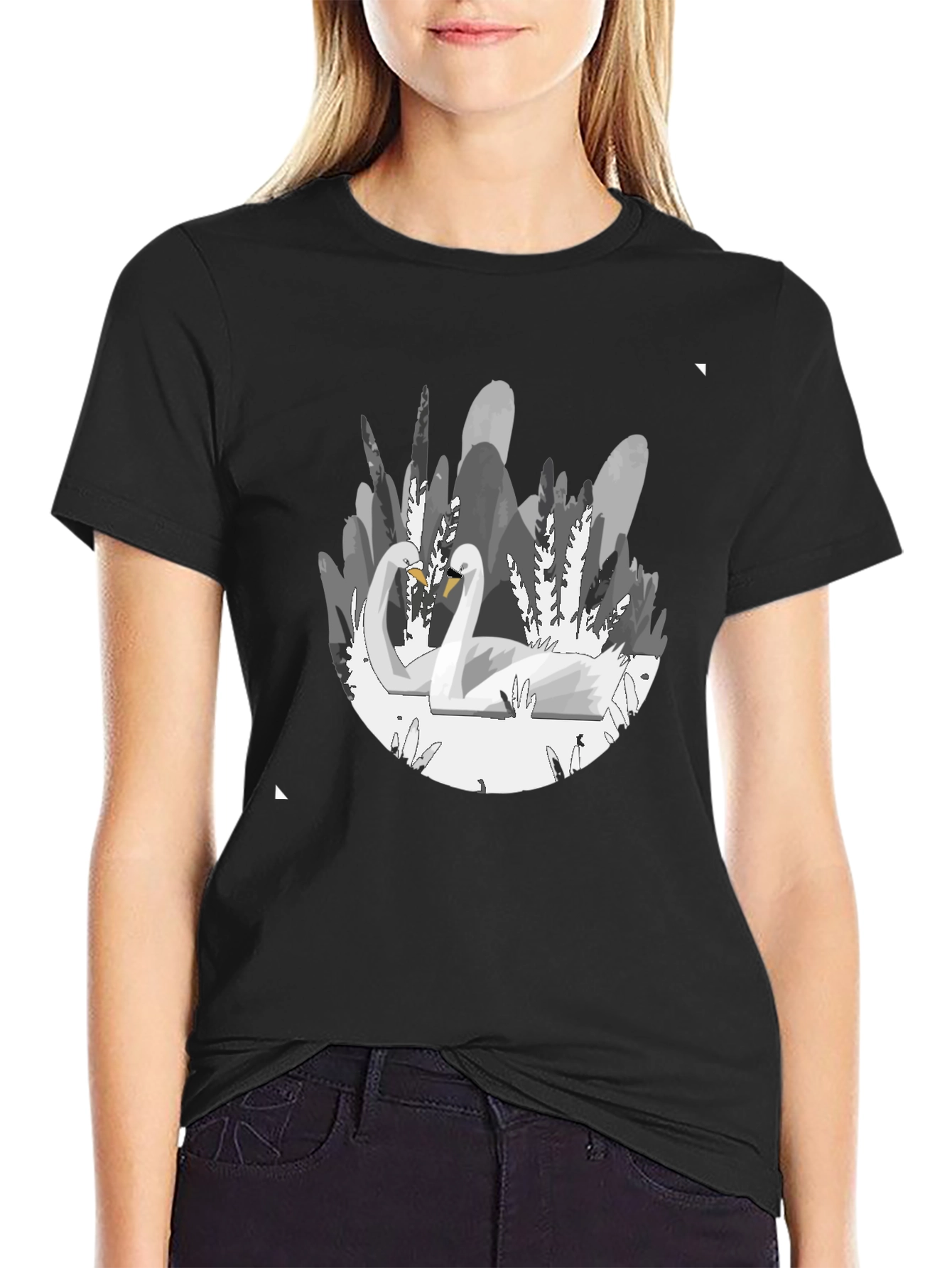 Elegant Swan Graphic T-Shirt - Soft Black Cotton Tee