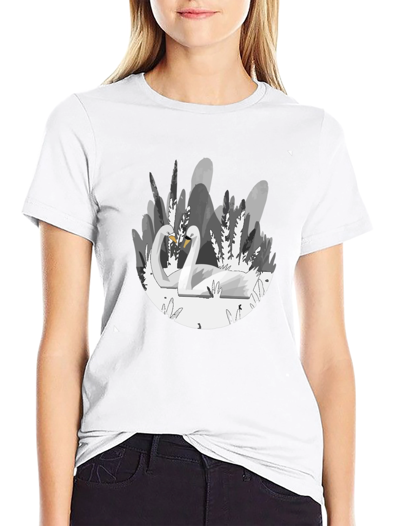 Elegant Swan Graphic T-Shirt - Soft Black Cotton Tee