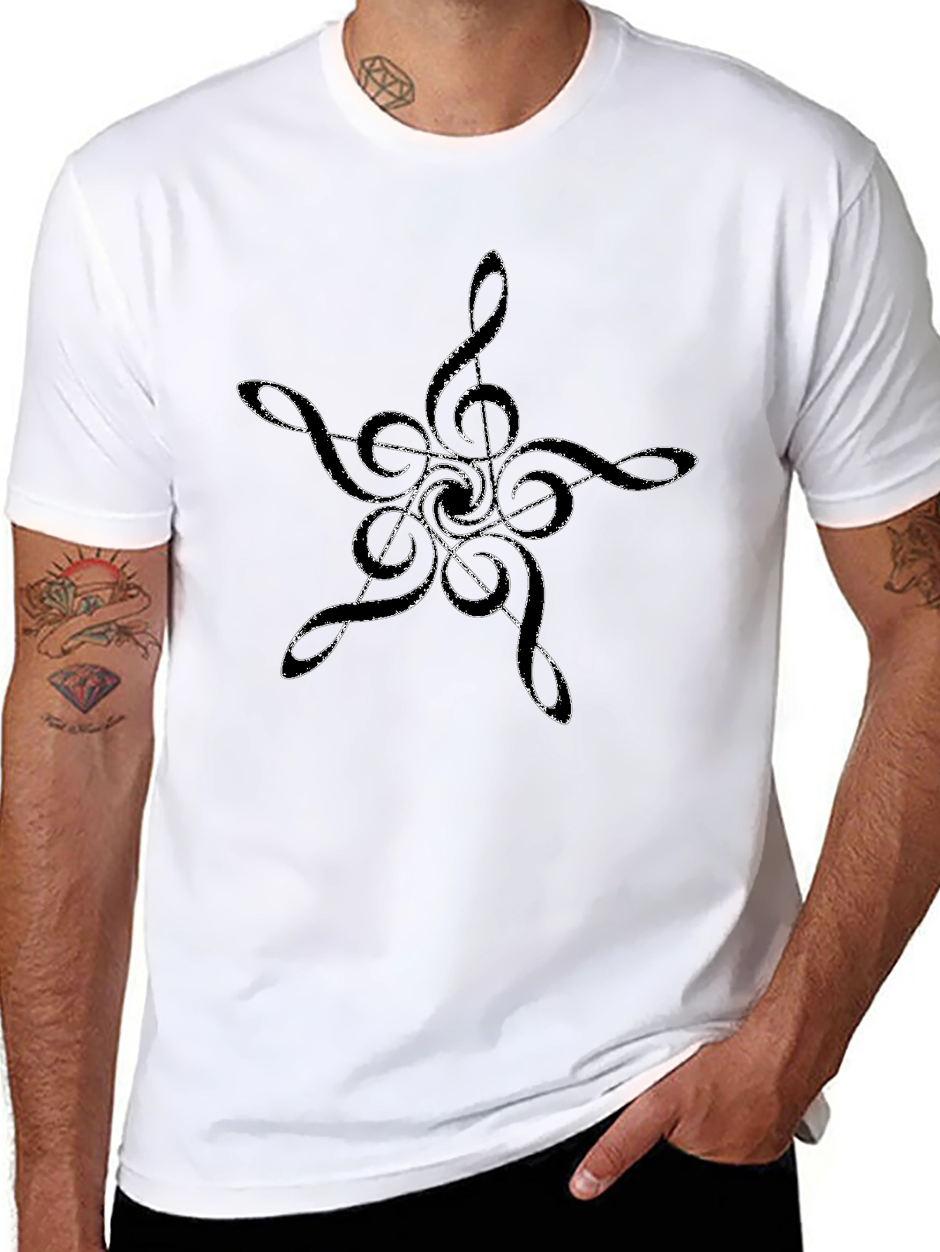 Music Note Star Graphic Tee - Black Cotton T-Shirt
