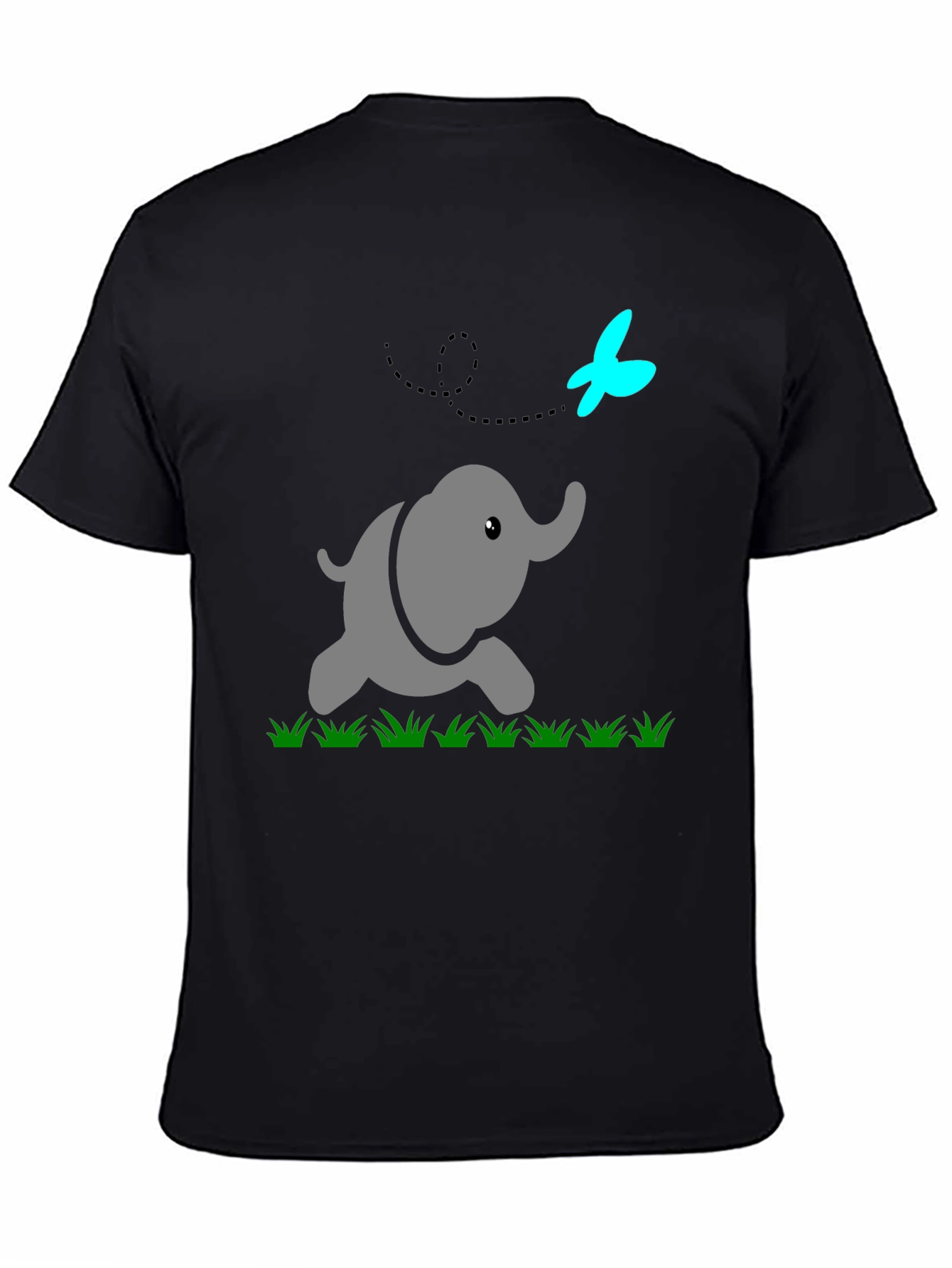 Cute Elephant & Butterfly Graphic Black T-Shirt