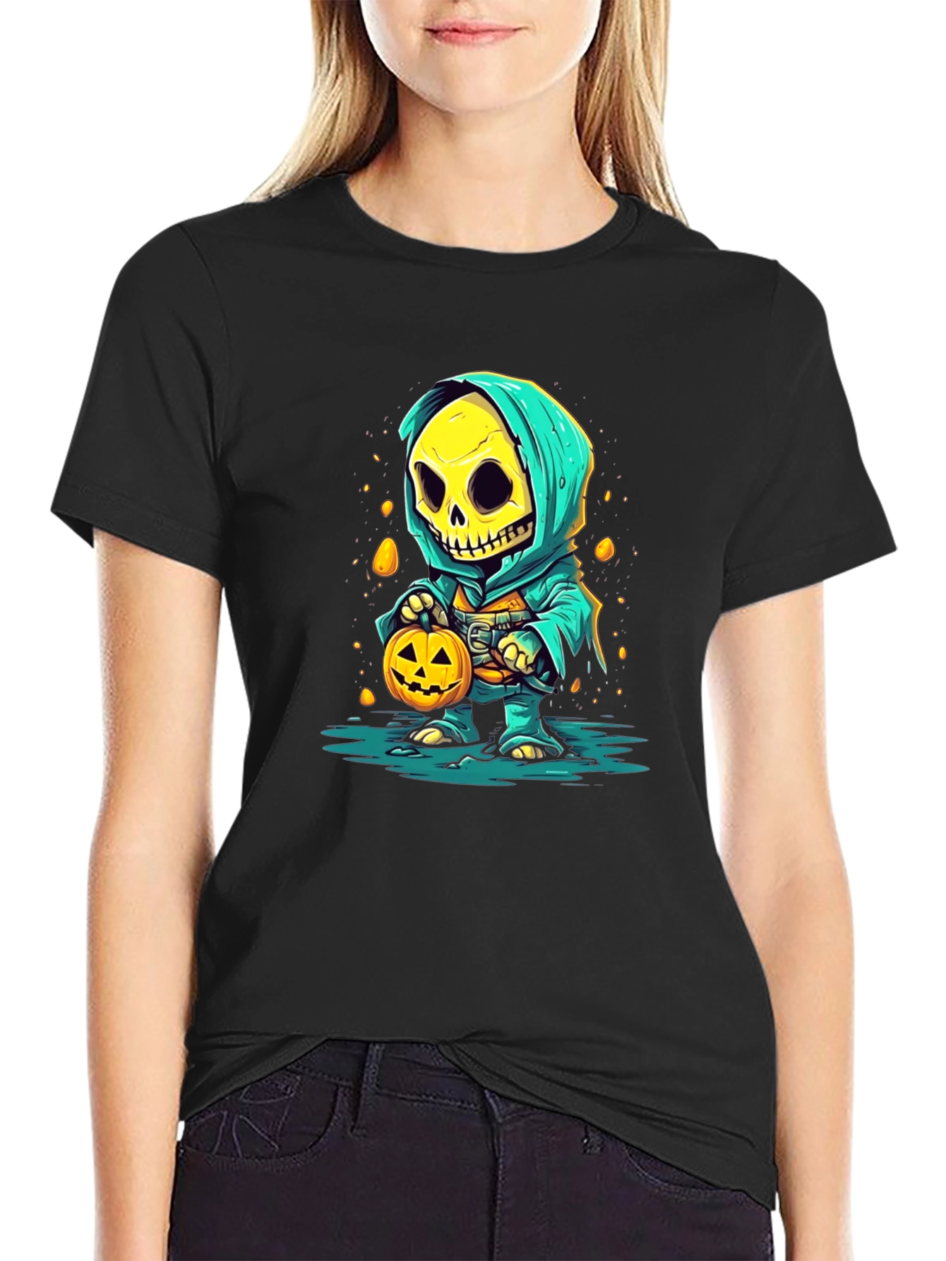 Halloween Skeleton in Hoodie T-Shirt