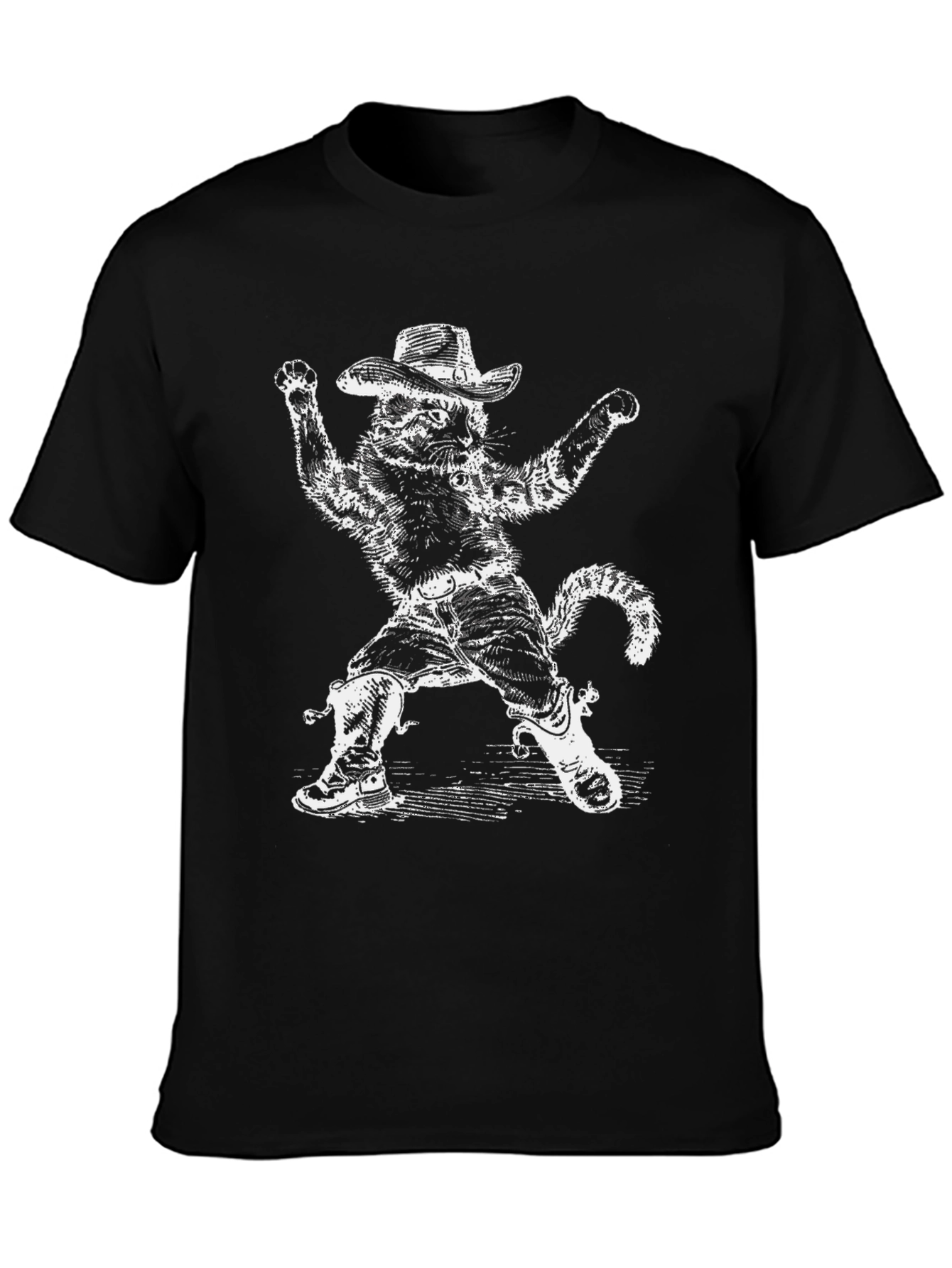 Funny Cowboy Cat Black T-Shirt