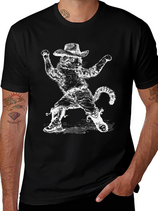 Funny Cowboy Cat Black T-Shirt