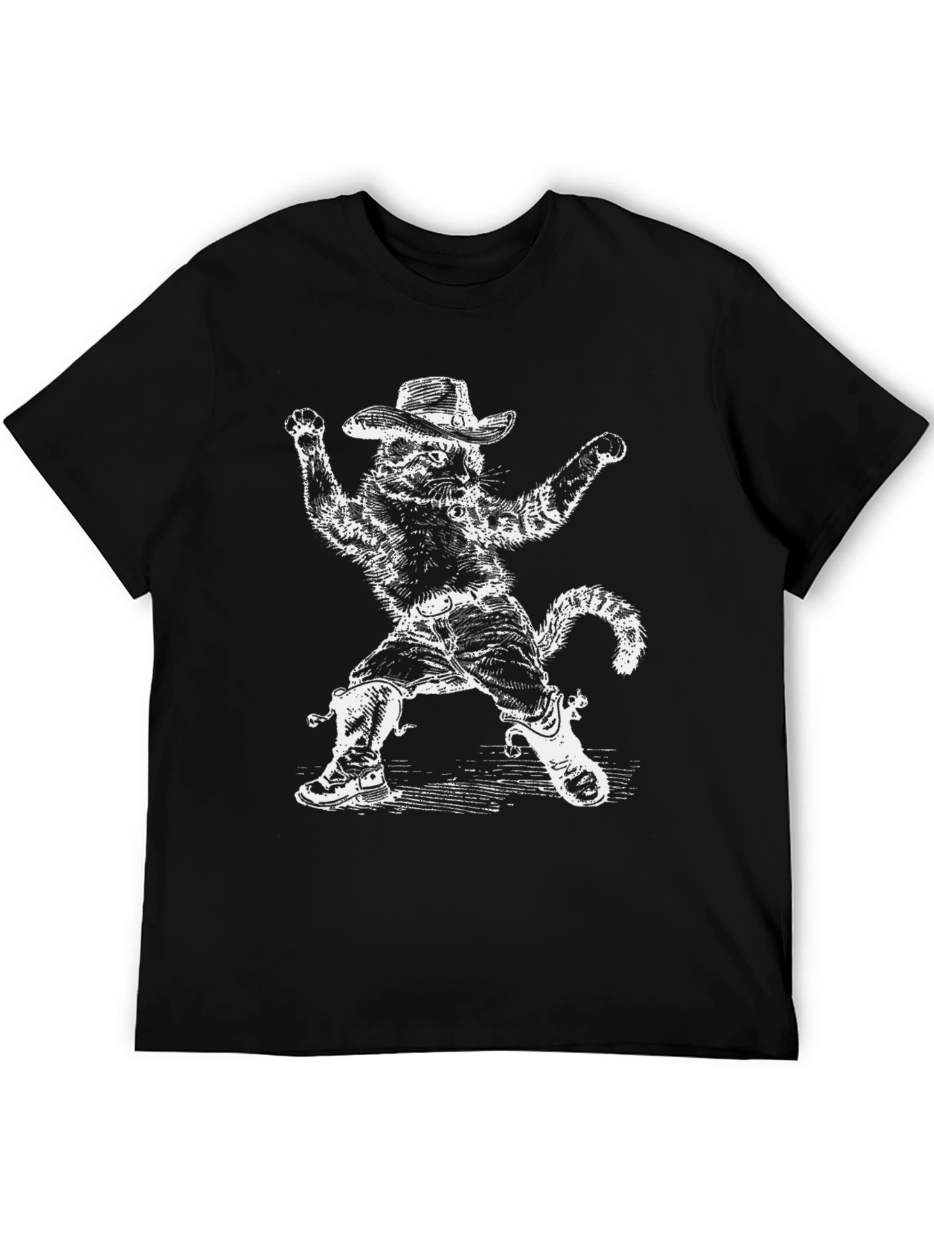 Funny Cowboy Cat Black T-Shirt
