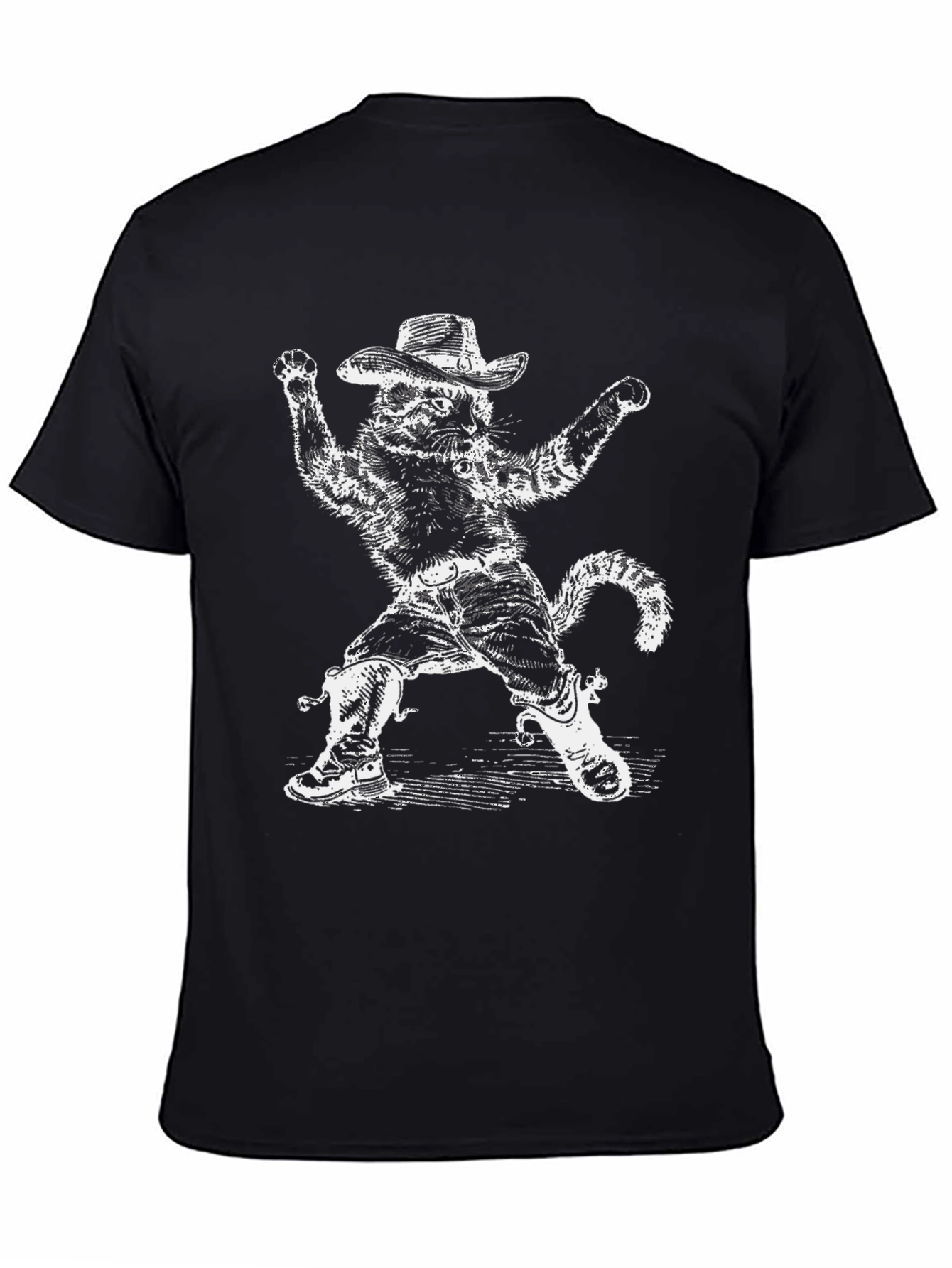 Funny Cowboy Cat Black T-Shirt