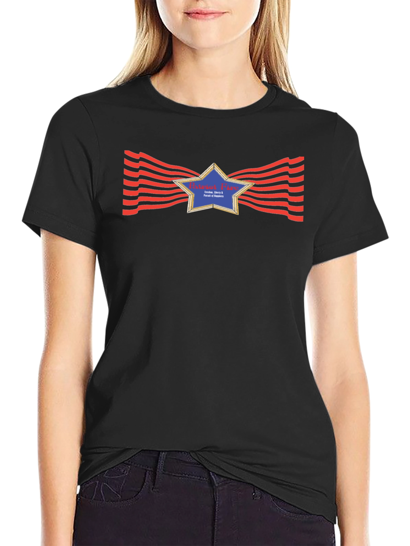 Patriotic Star Graphic Black T-Shirt