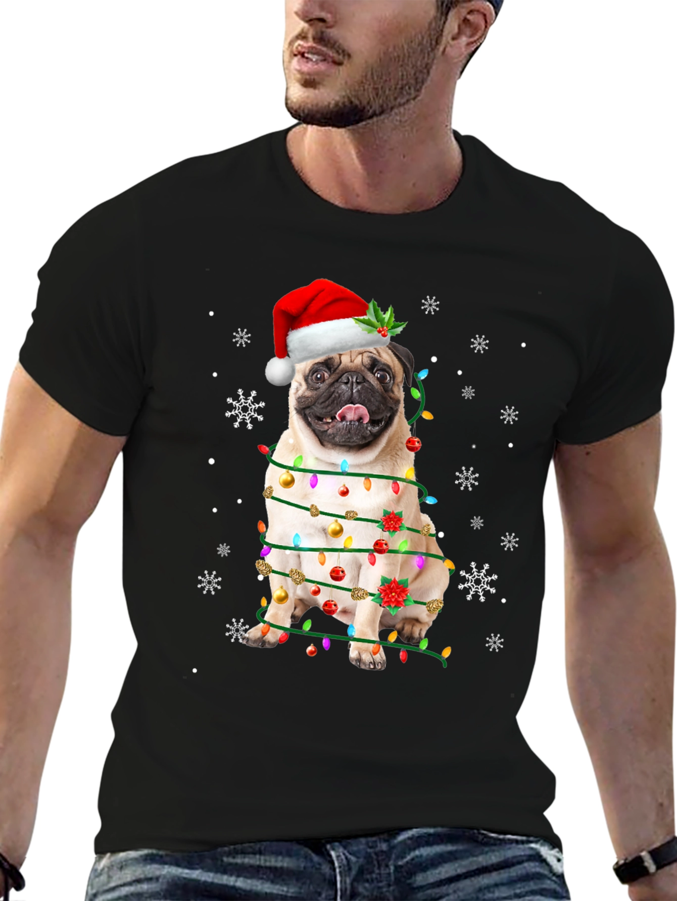 Festive Pug Christmas T-Shirt - Holiday Dog Tee