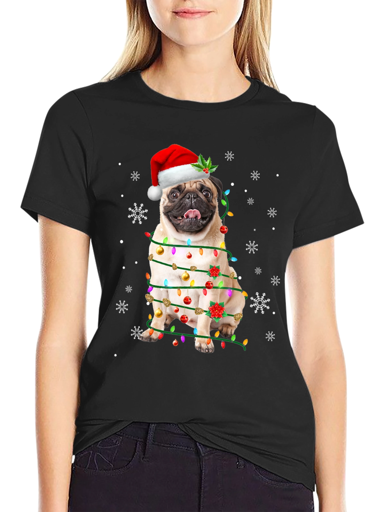 Festive Pug Christmas T-Shirt - Holiday Dog Tee