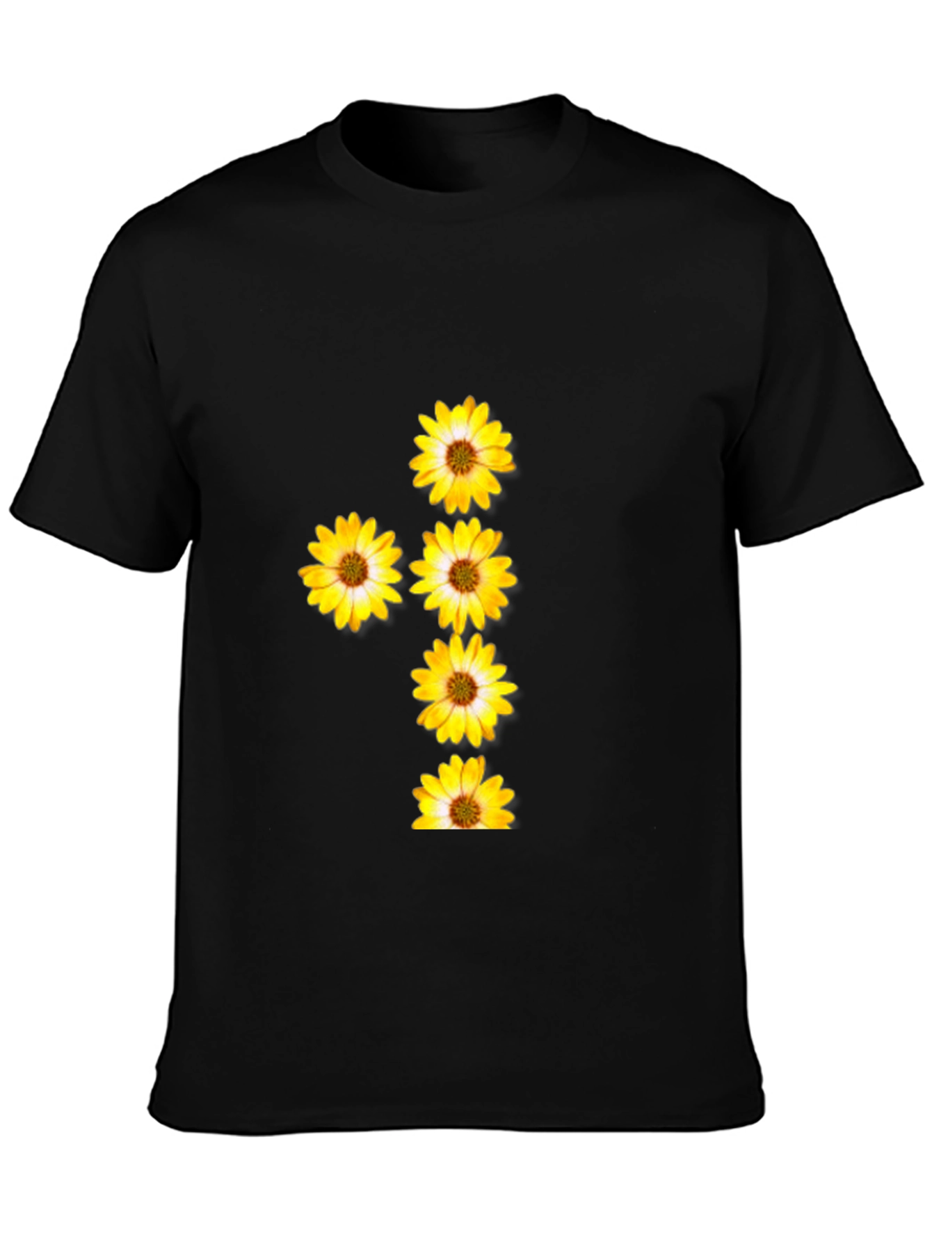 Black T-Shirt with Floral Daisy Design