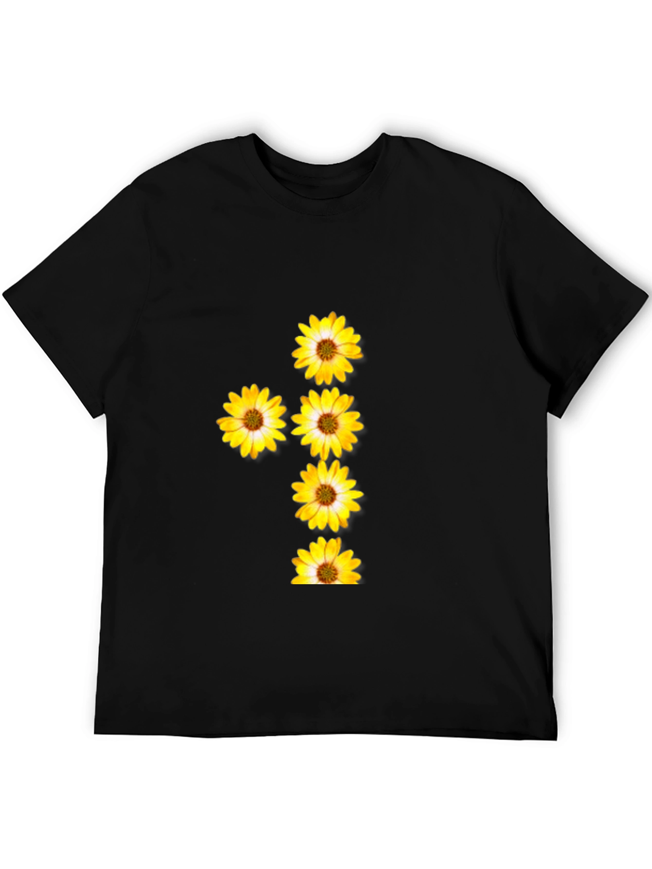 Black T-Shirt with Floral Daisy Design