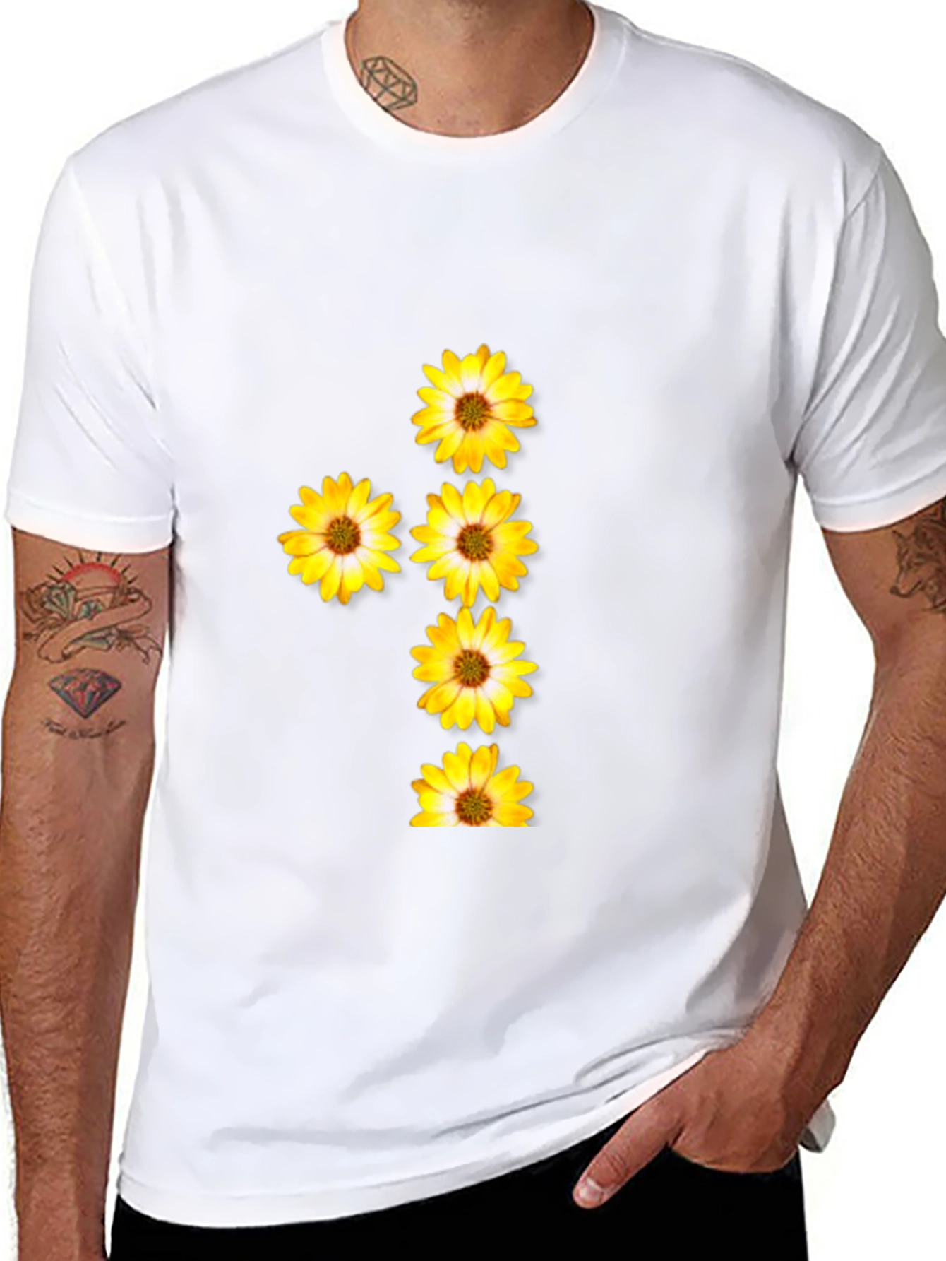 Black T-Shirt with Floral Daisy Design