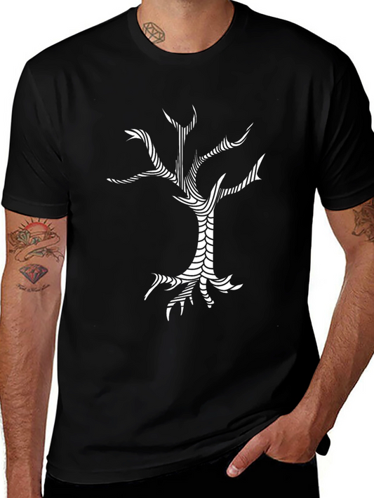 Abstract Tree Graphic Tee - Black Cotton T-Shirt