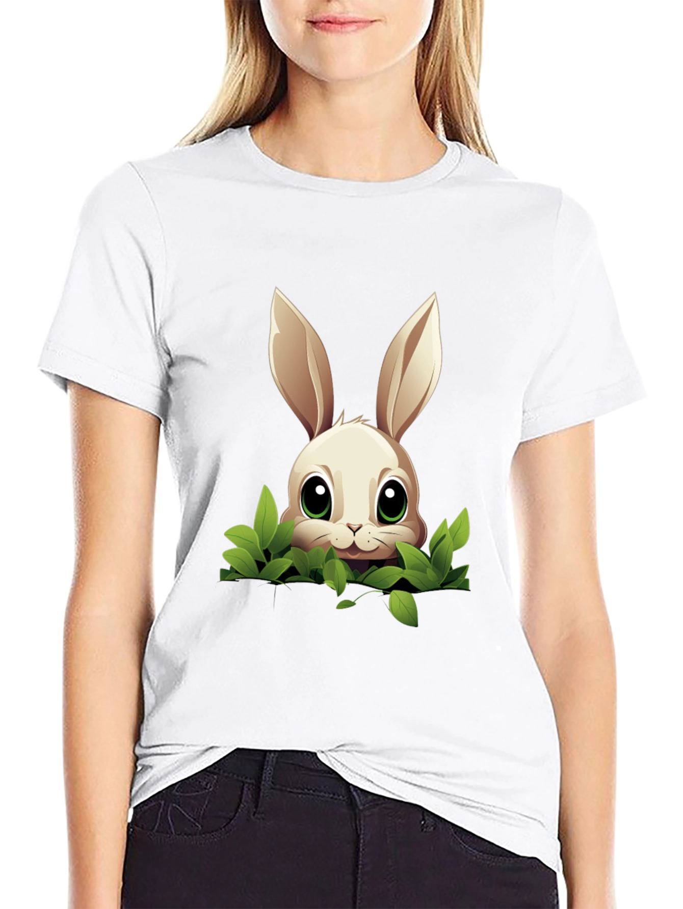 Bunny in Bushes Black T-Shirt