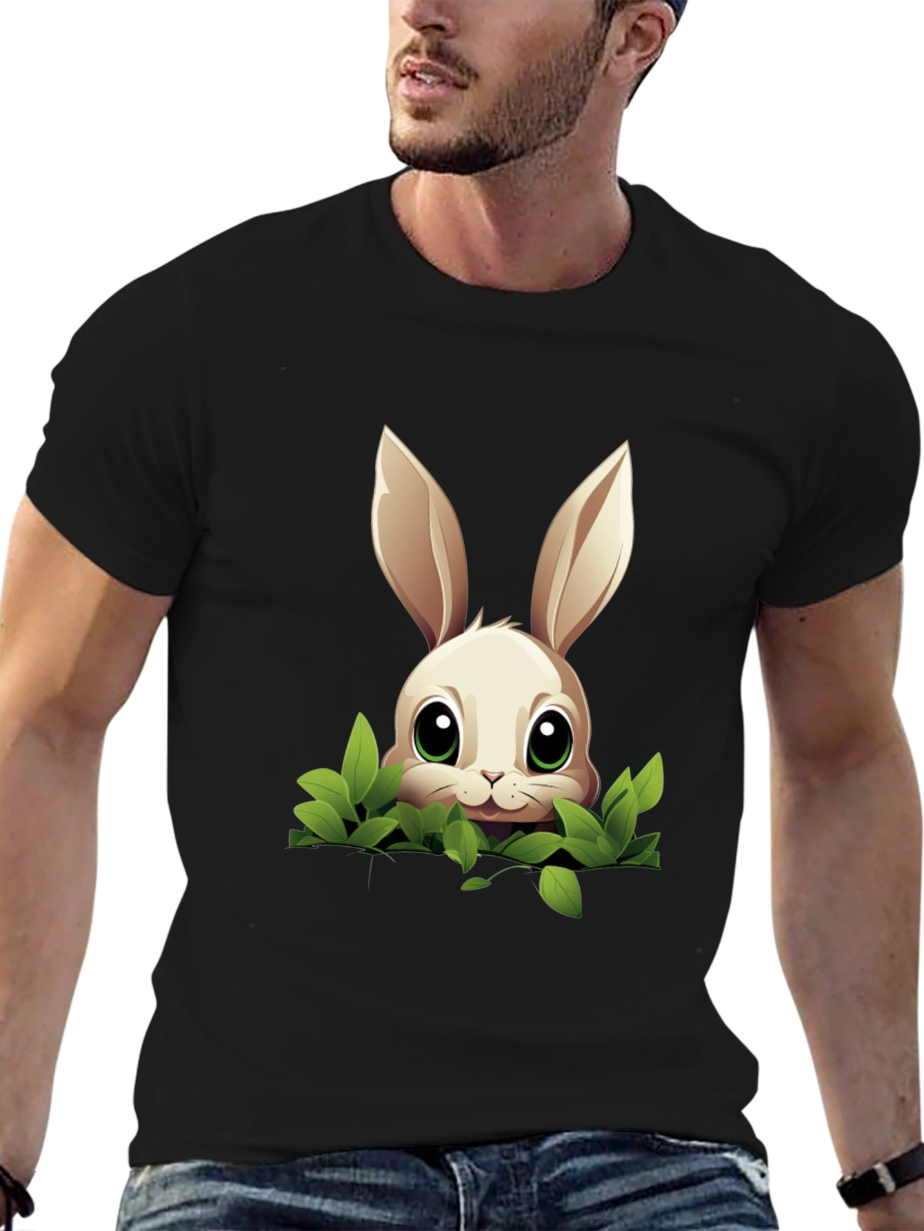 Bunny in Bushes Black T-Shirt