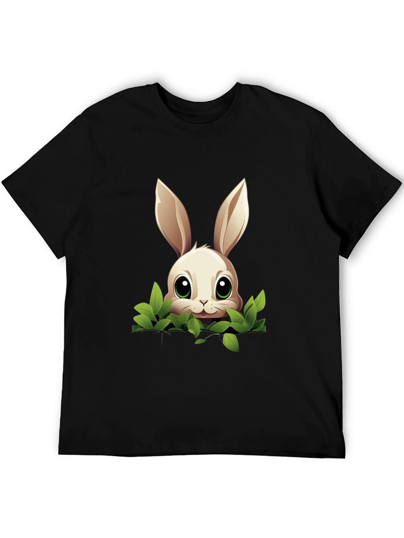 Bunny in Bushes Black T-Shirt