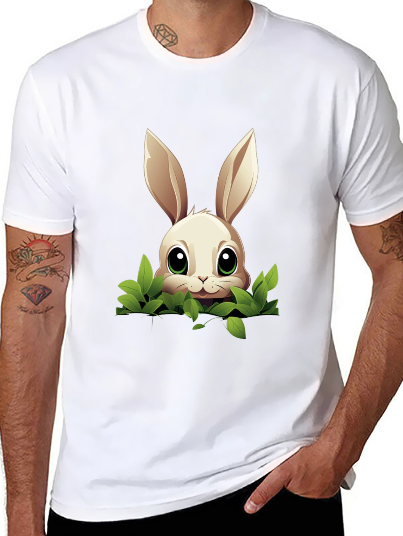 Bunny in Bushes Black T-Shirt