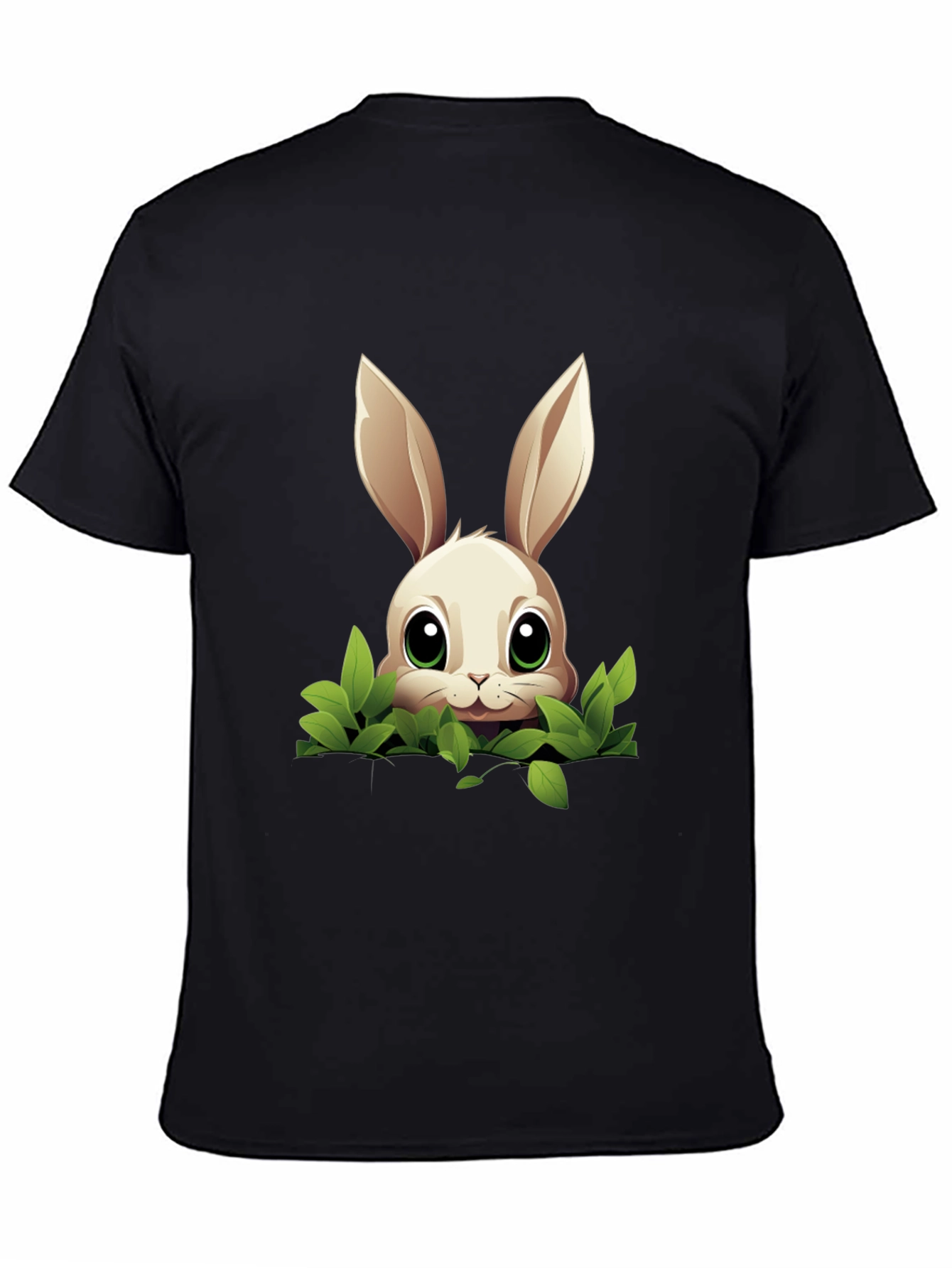 Bunny in Bushes Black T-Shirt