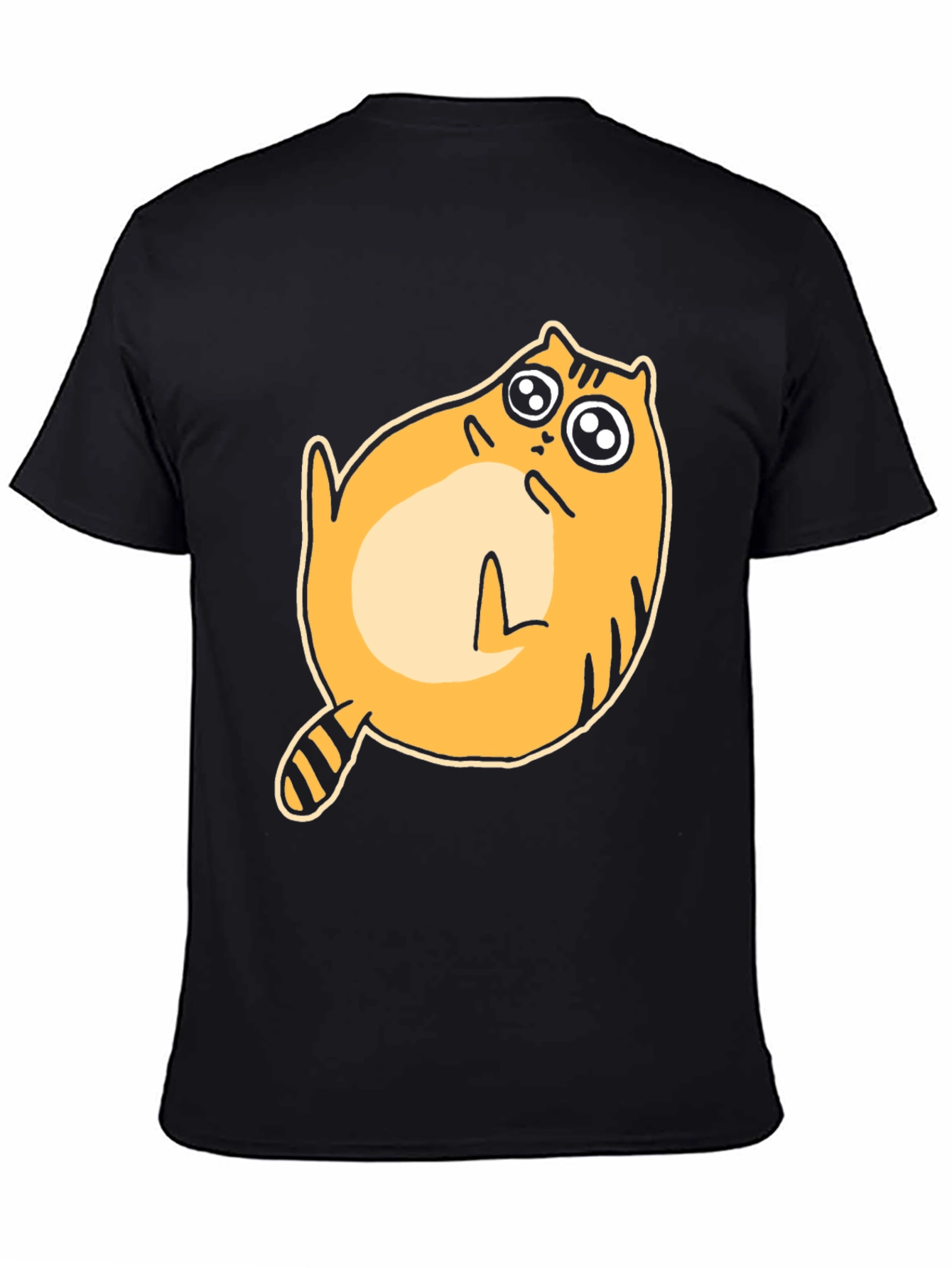 Cartoon Cat Graphic T-Shirt - Black Crew Neck Tee