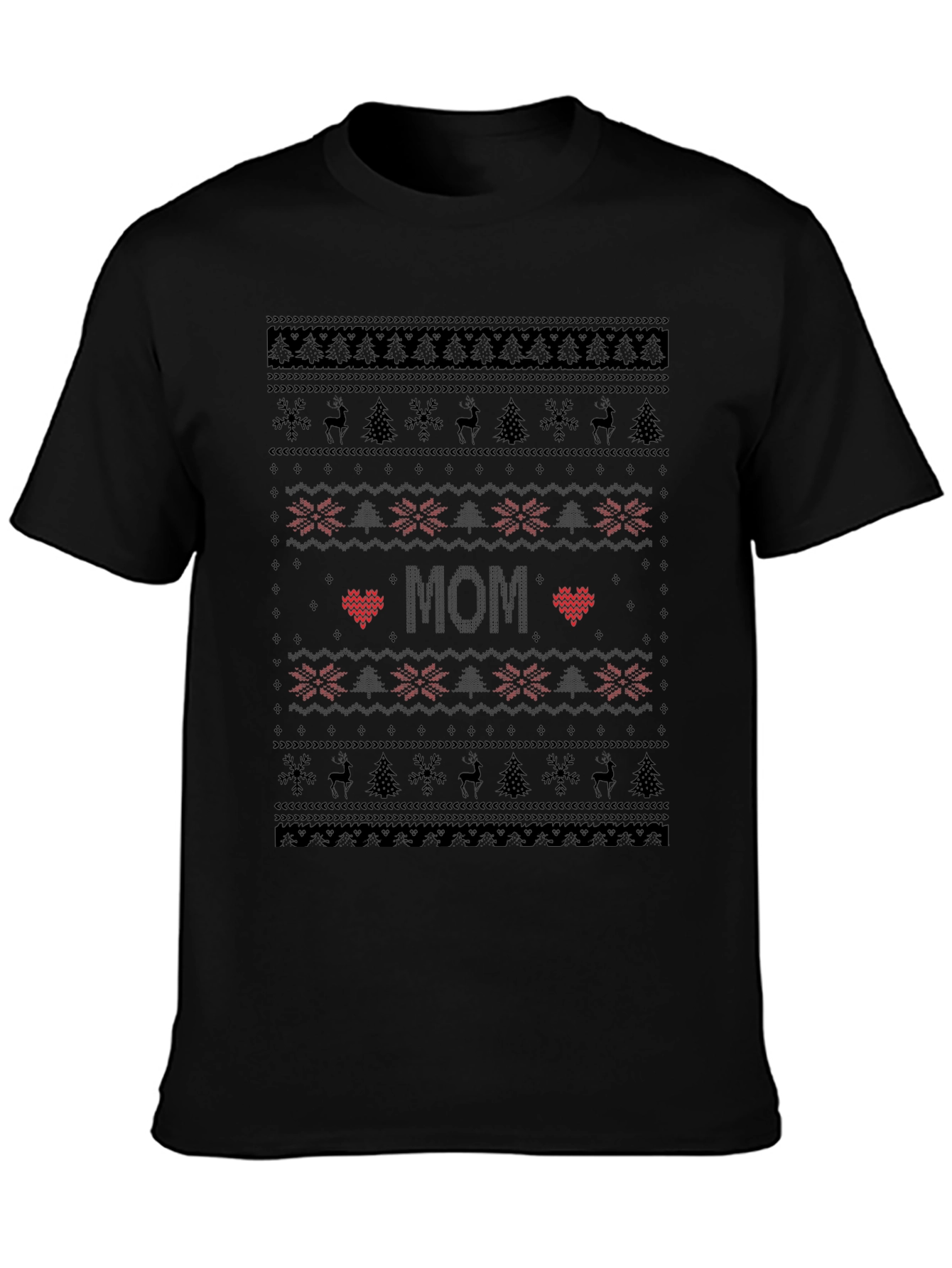 Mom Ugly Christmas Sweater Style Black T-Shirt