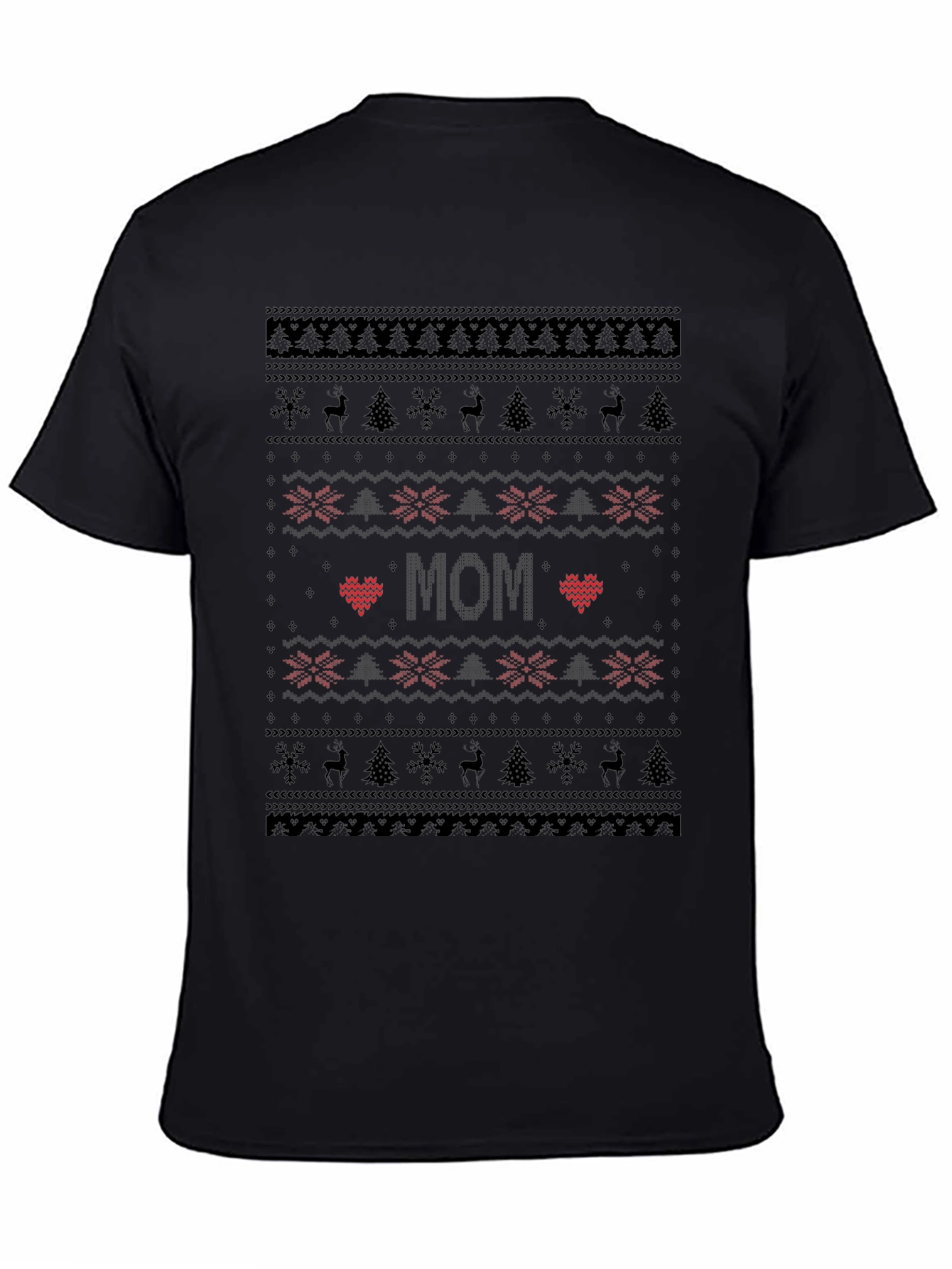 Mom Ugly Christmas Sweater Style Black T-Shirt