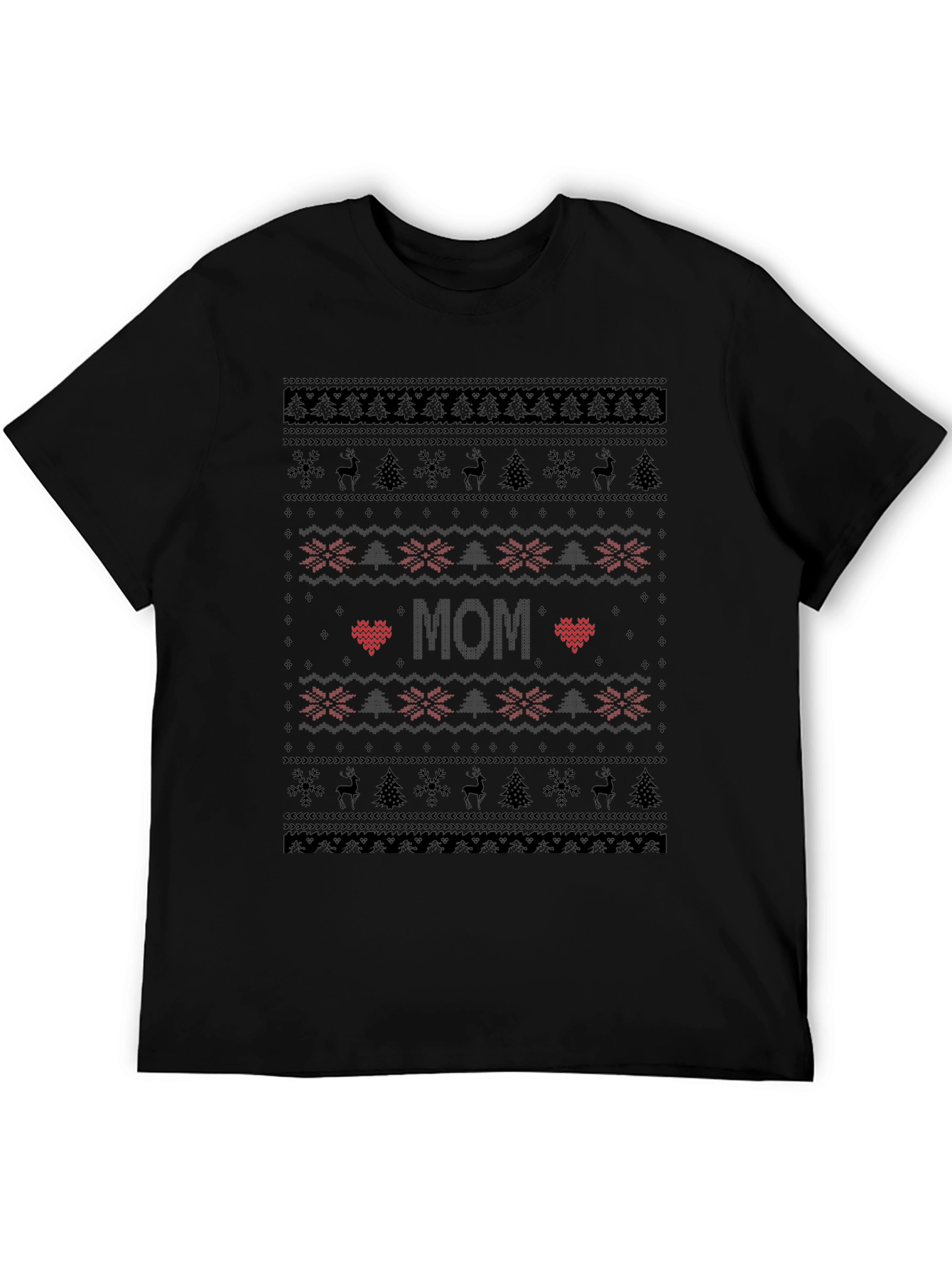 Mom Ugly Christmas Sweater Style Black T-Shirt