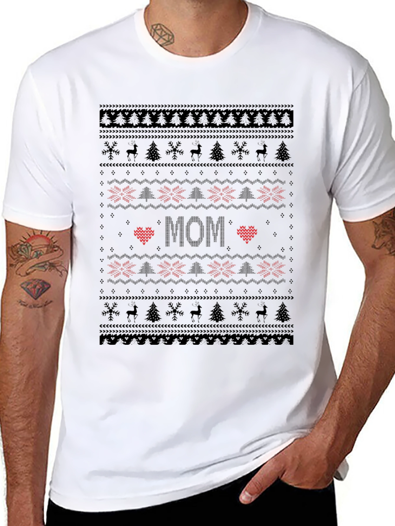 Mom Ugly Christmas Sweater Style Black T-Shirt