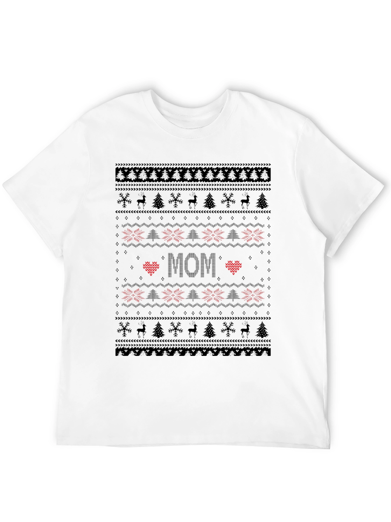 Mom Ugly Christmas Sweater Style Black T-Shirt