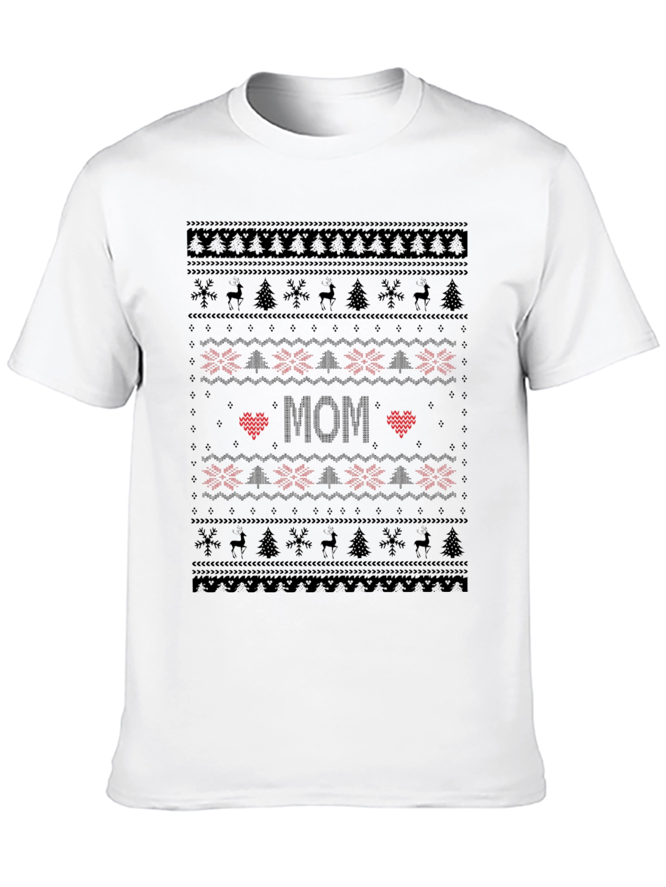 Mom Ugly Christmas Sweater Style Black T-Shirt