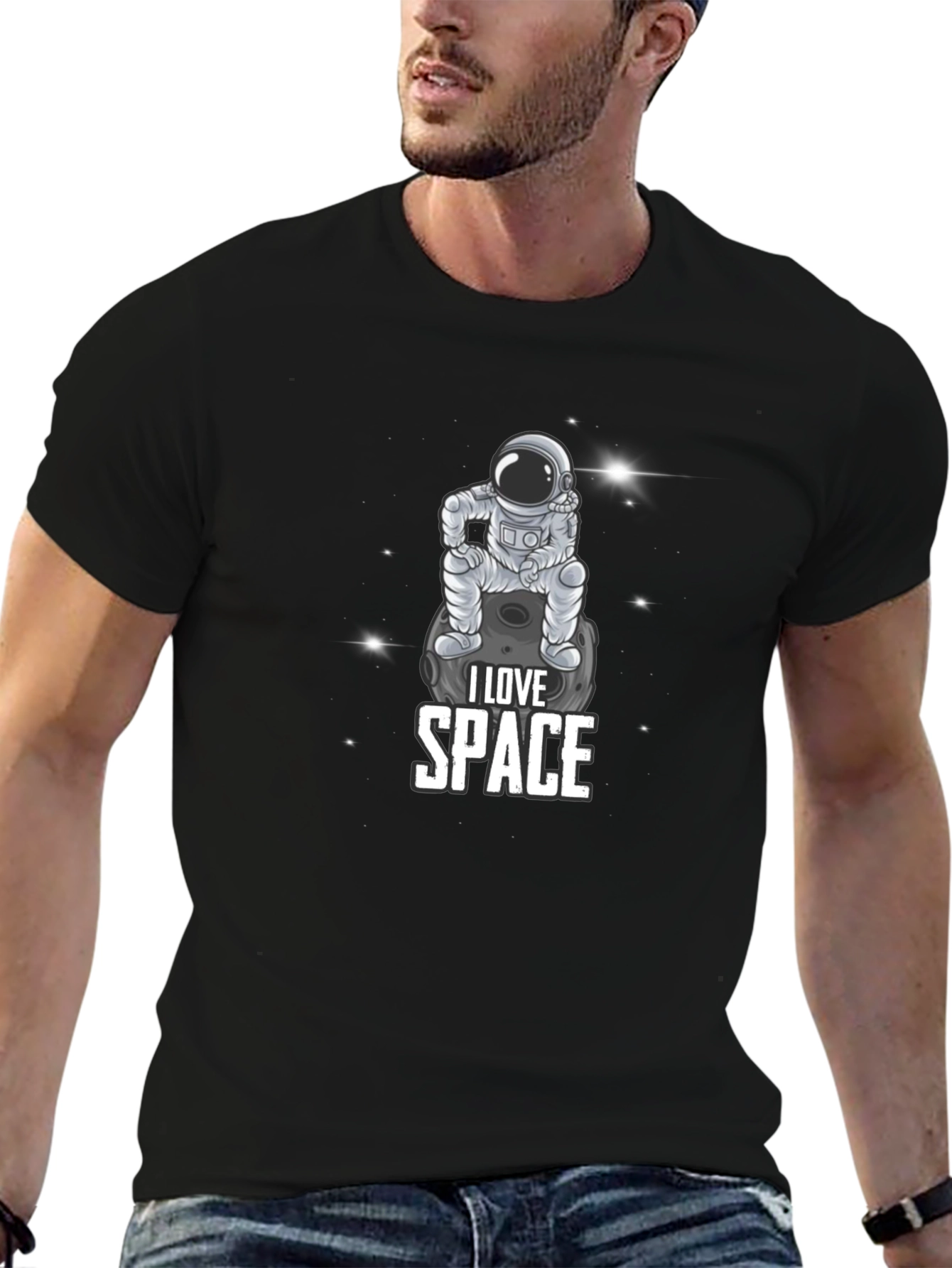 I Love Space Astronaut Graphic Black T-Shirt