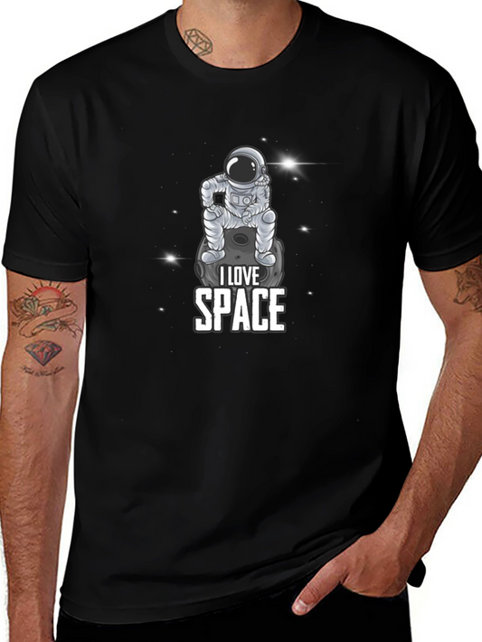 I Love Space Astronaut Graphic Black T-Shirt