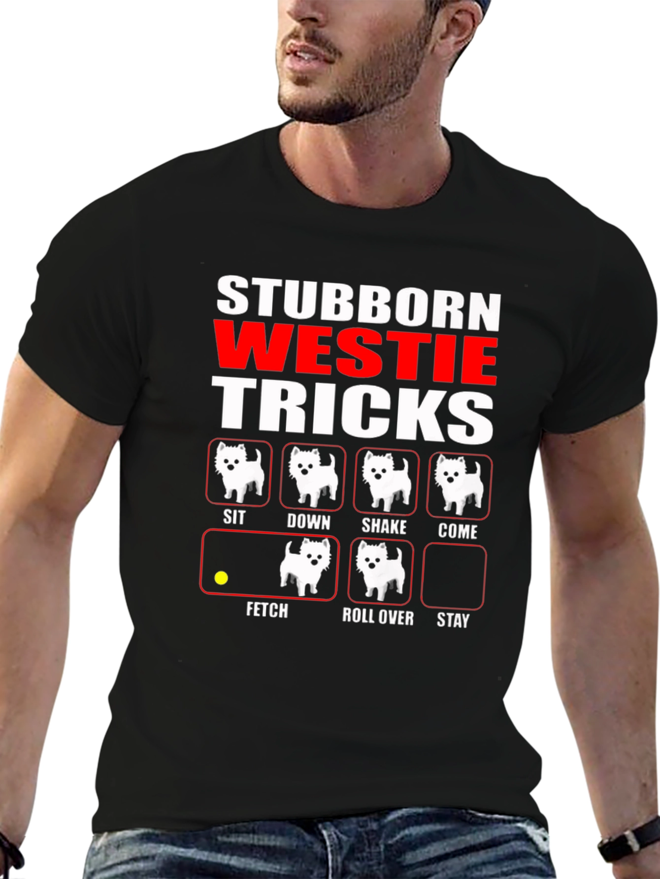 Stubborn Westie Tricks Black T-Shirt