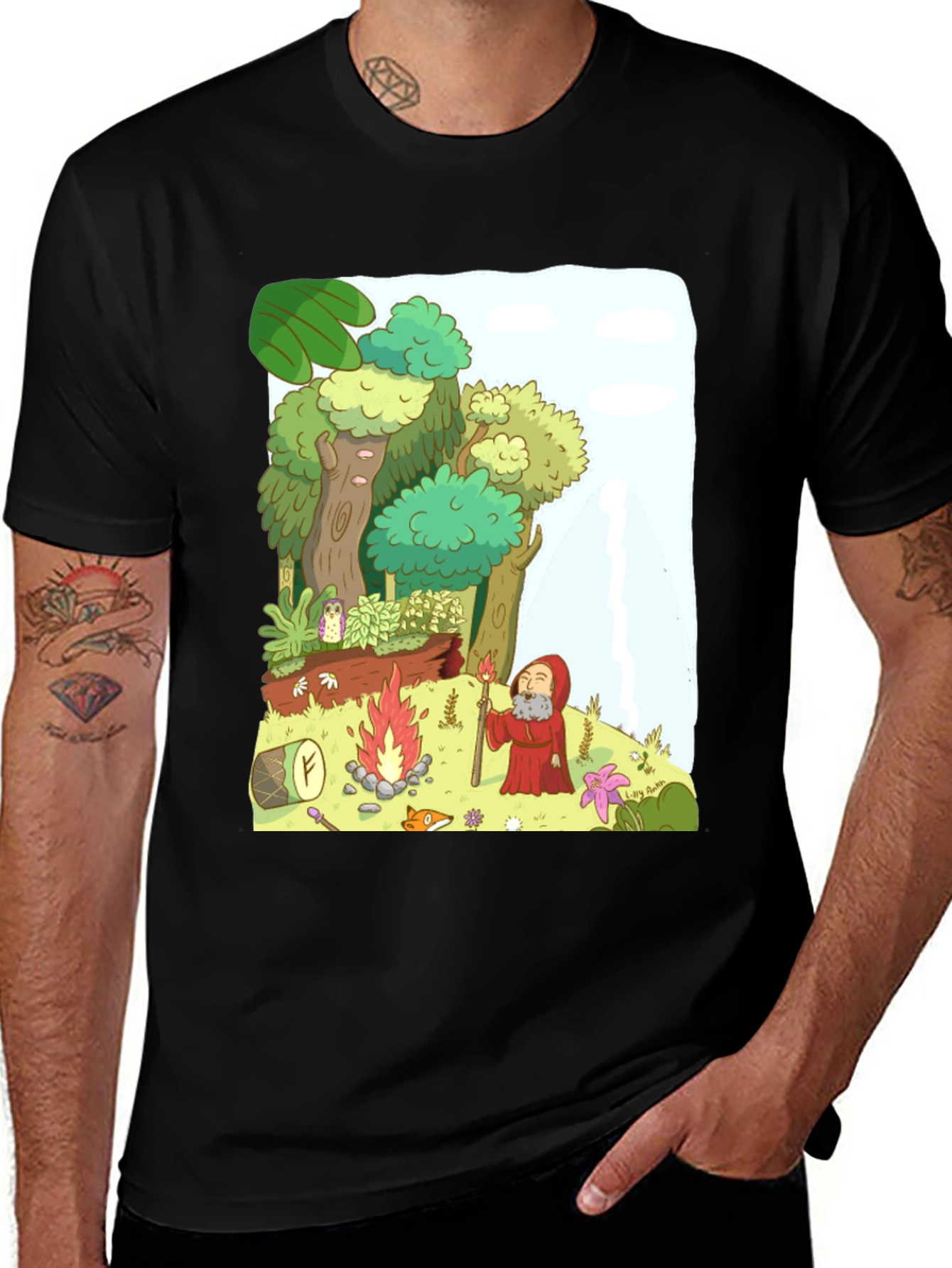 Cartoon Forest Campfire T-Shirt