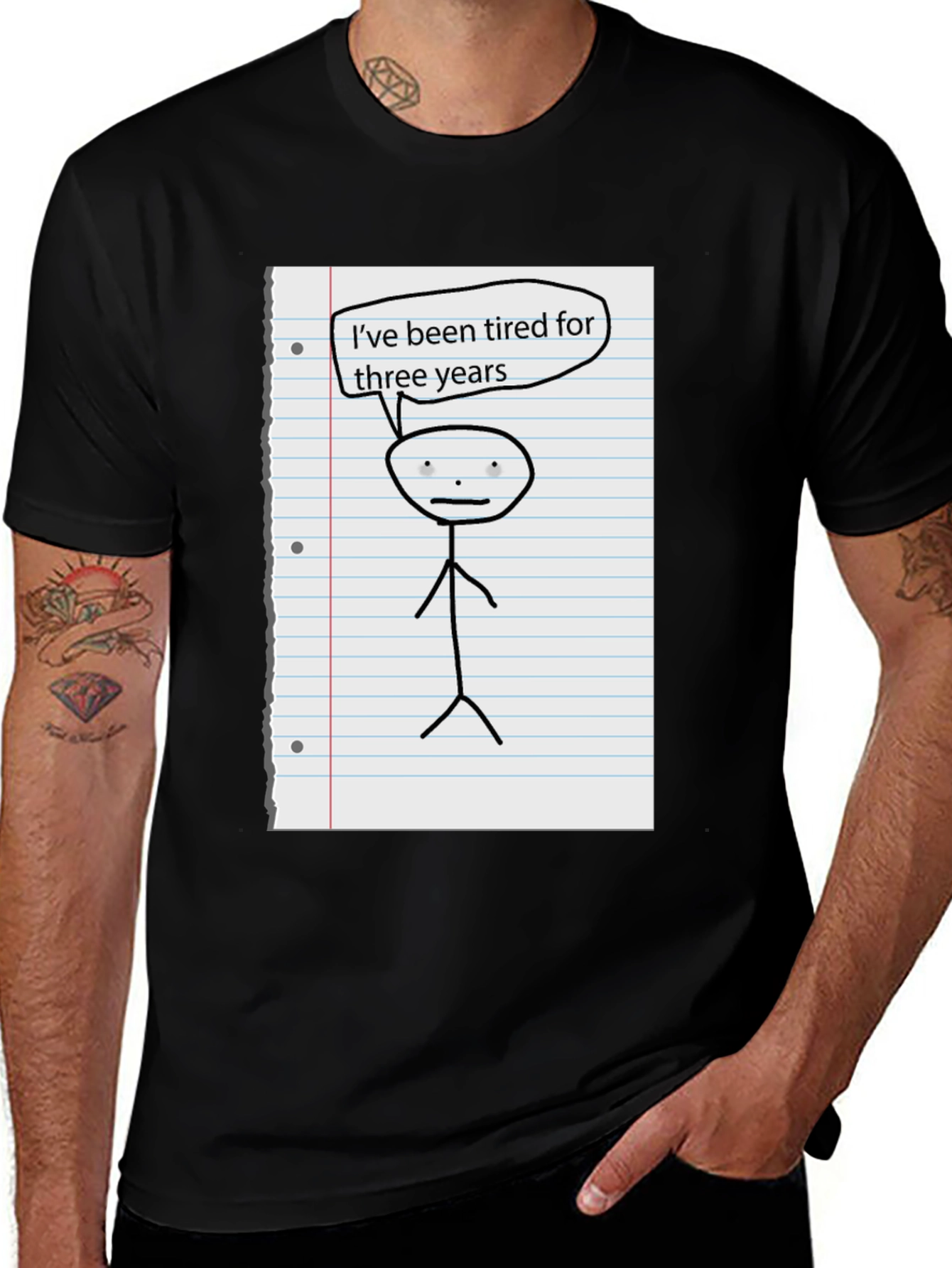 Tired For Three Years Stick Figure Graphic Tee
