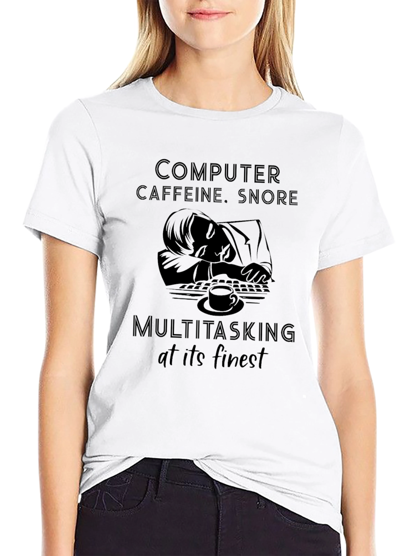 Computer Caffeine Snore Multitasking T-Shirt
