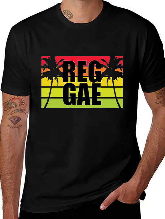 Reggae Palm Tee - Black Cotton Blend Casual T-Shirt